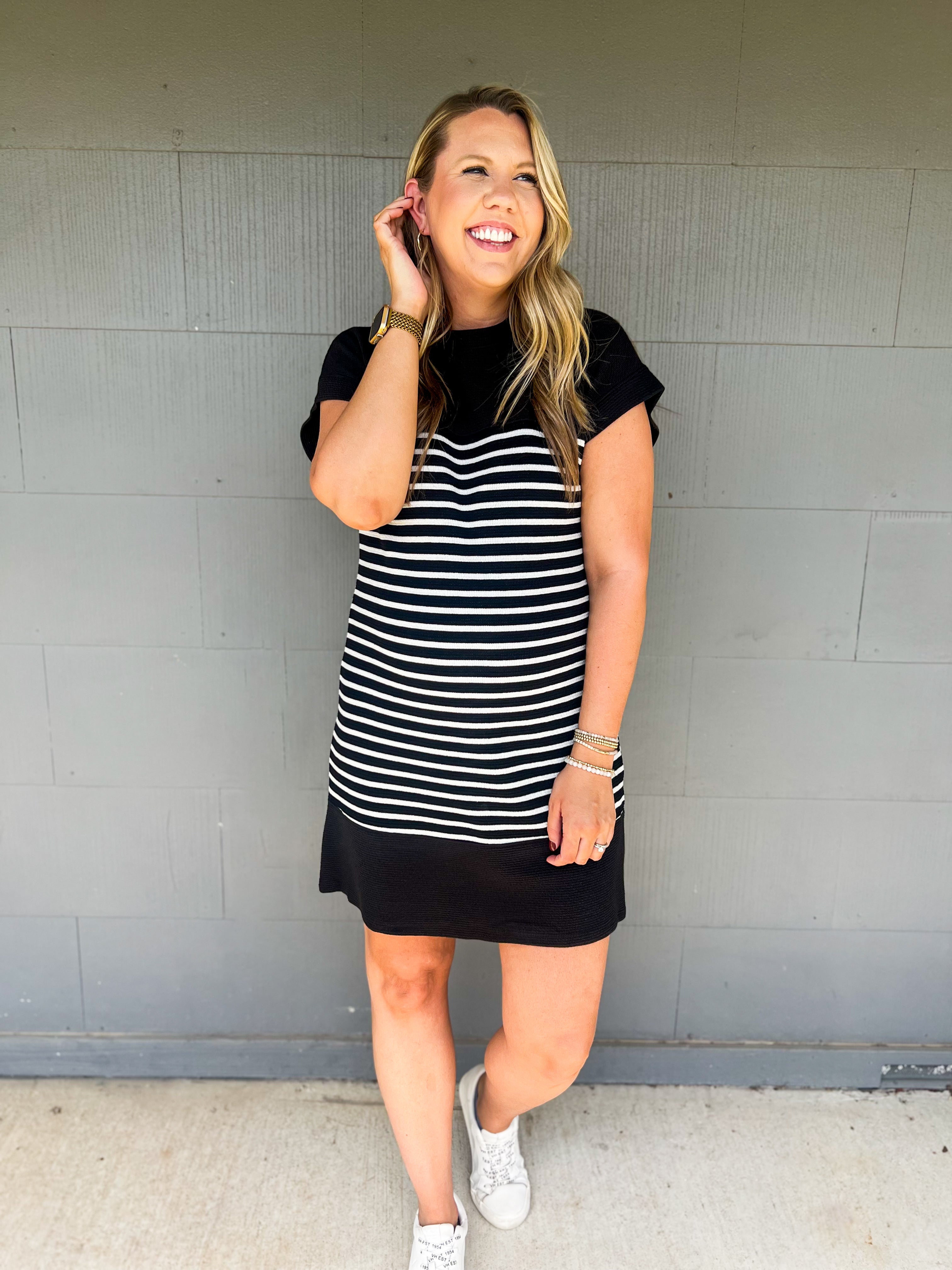 Round Neck Knit Stripe T-Shirt Dress