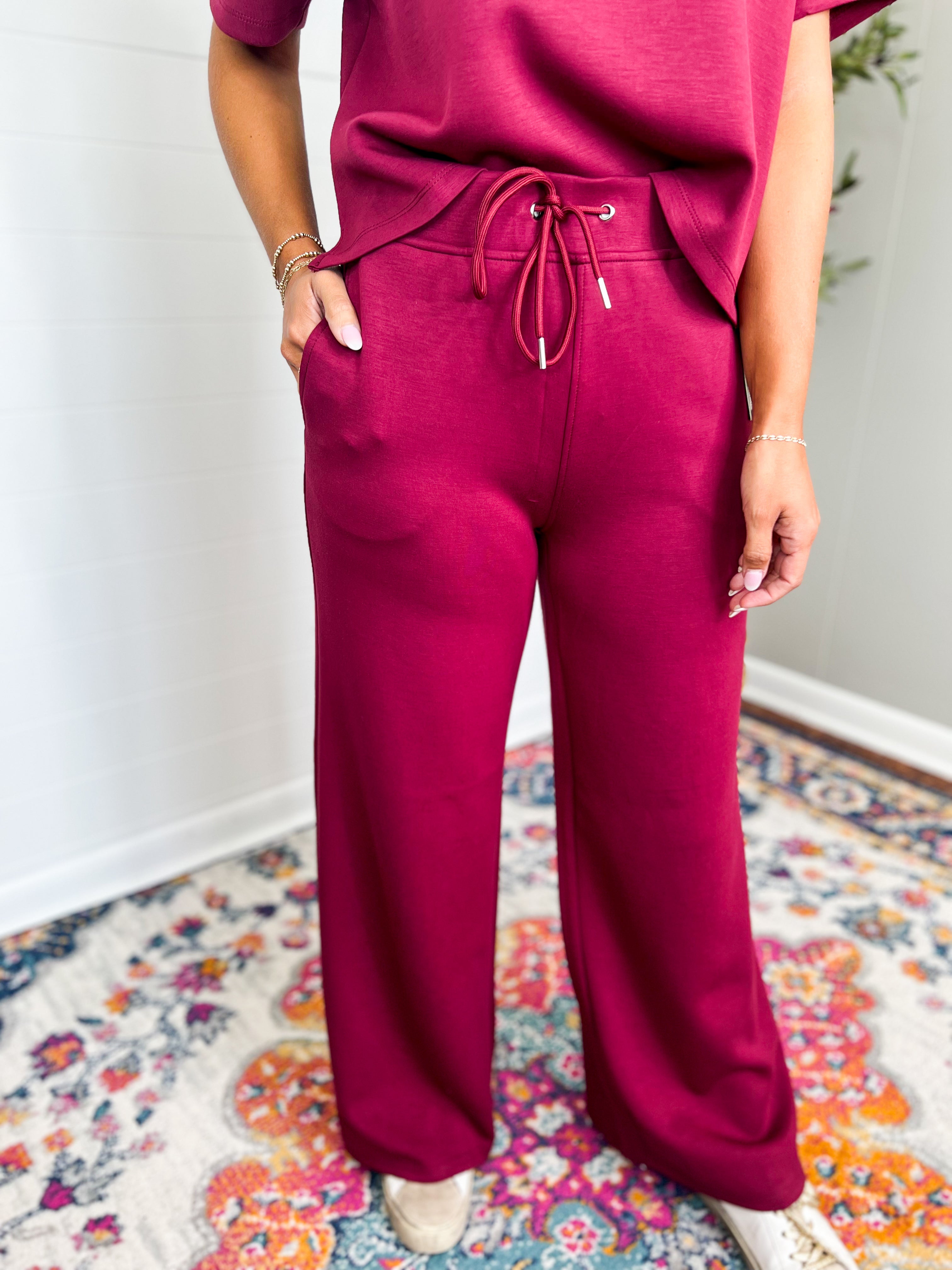 RD Erika Soft Knit Drawstring Pants - Oxblood