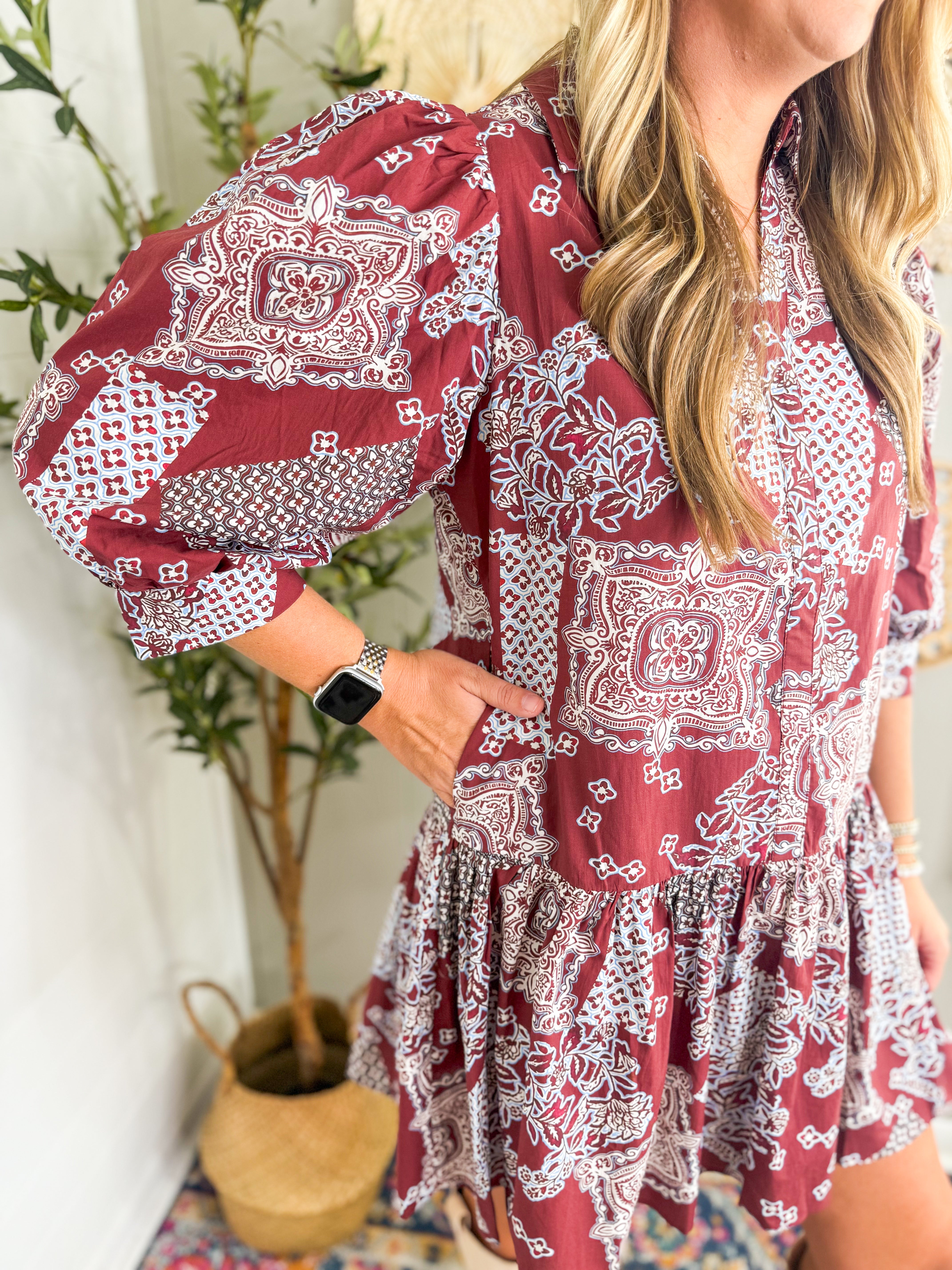 Burgundy Print Tiered Mini