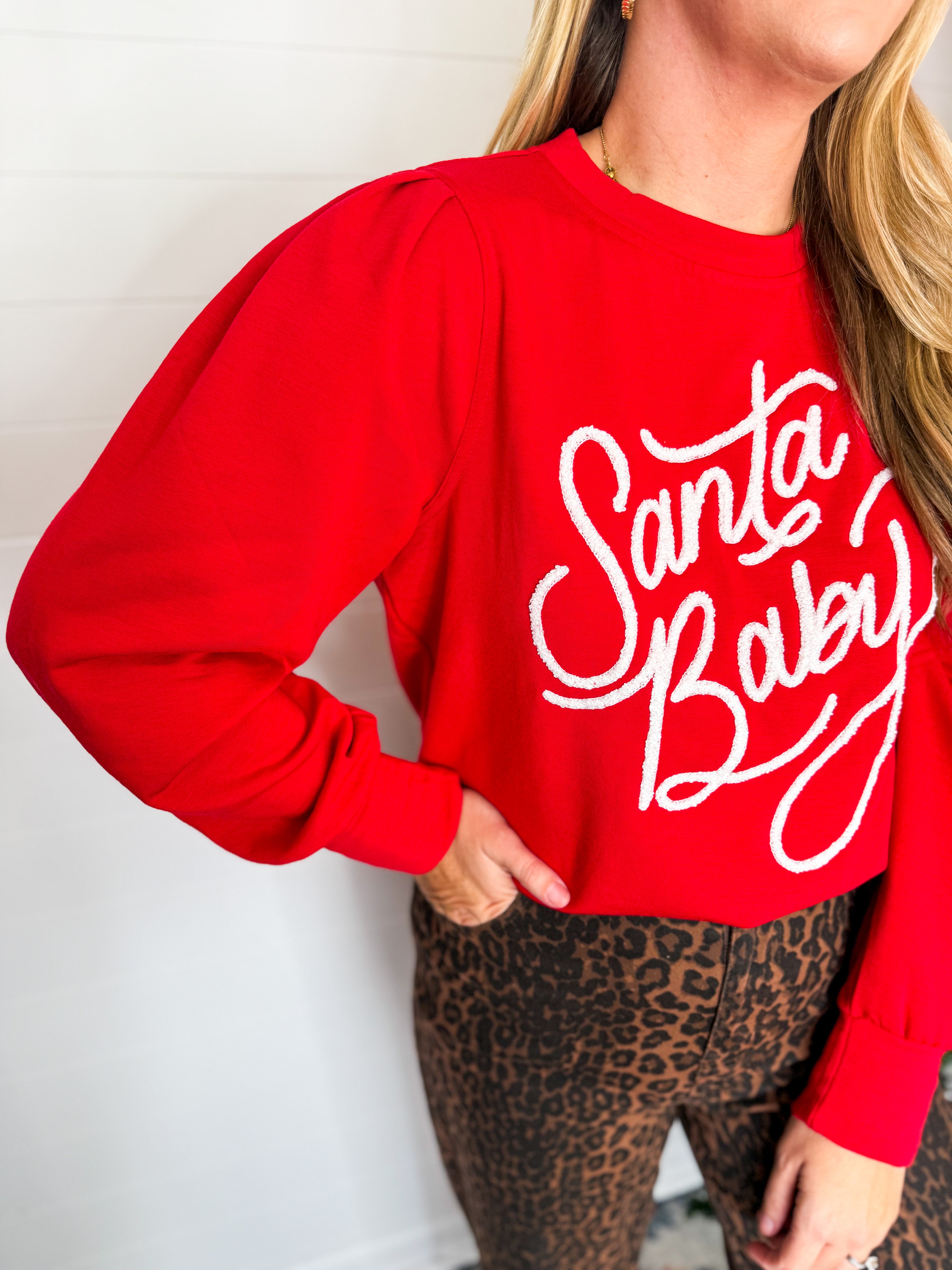 Mary Square Santa Baby Red Sweatshirt