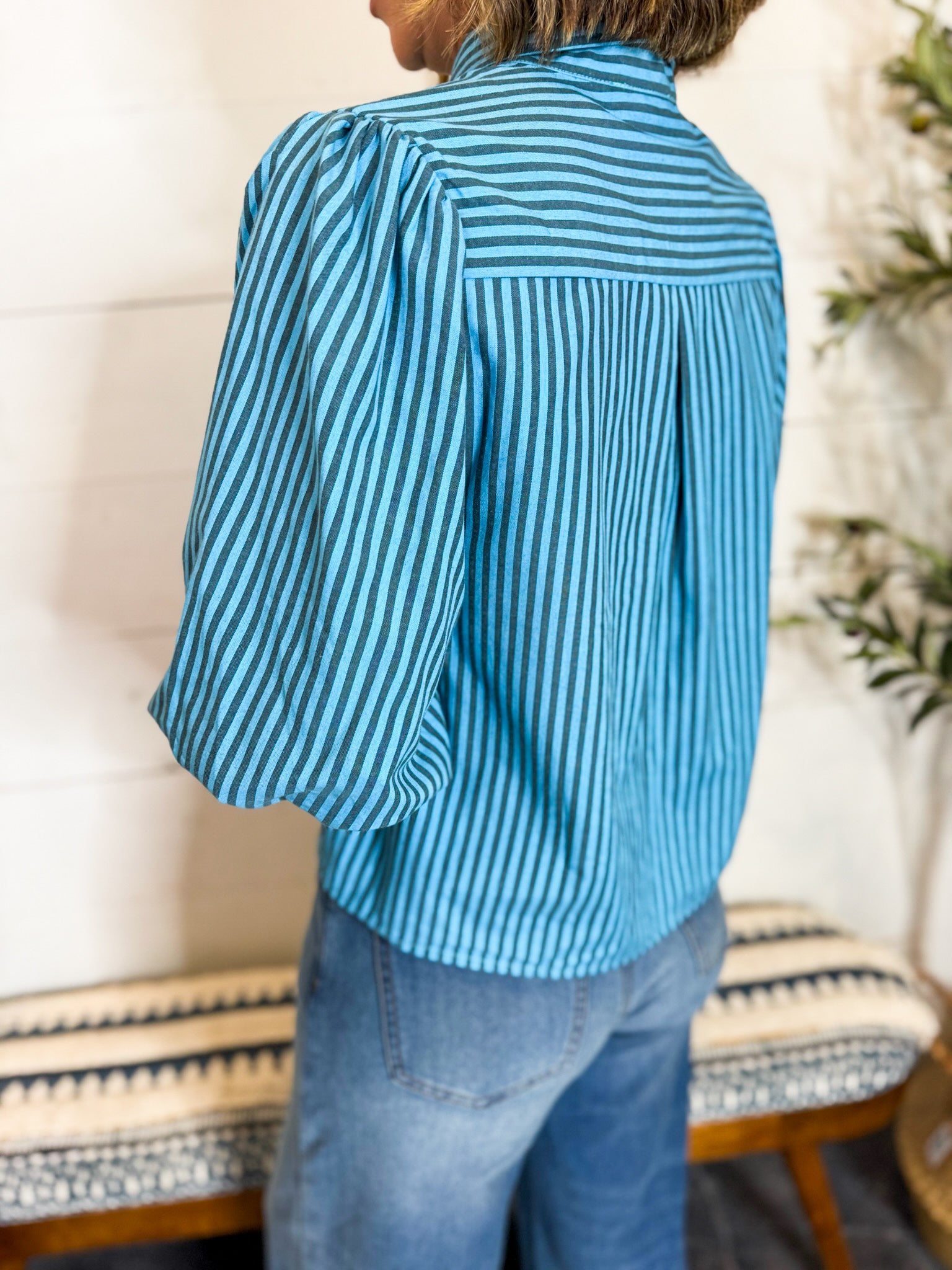 Blue Striped Button Down with Tie