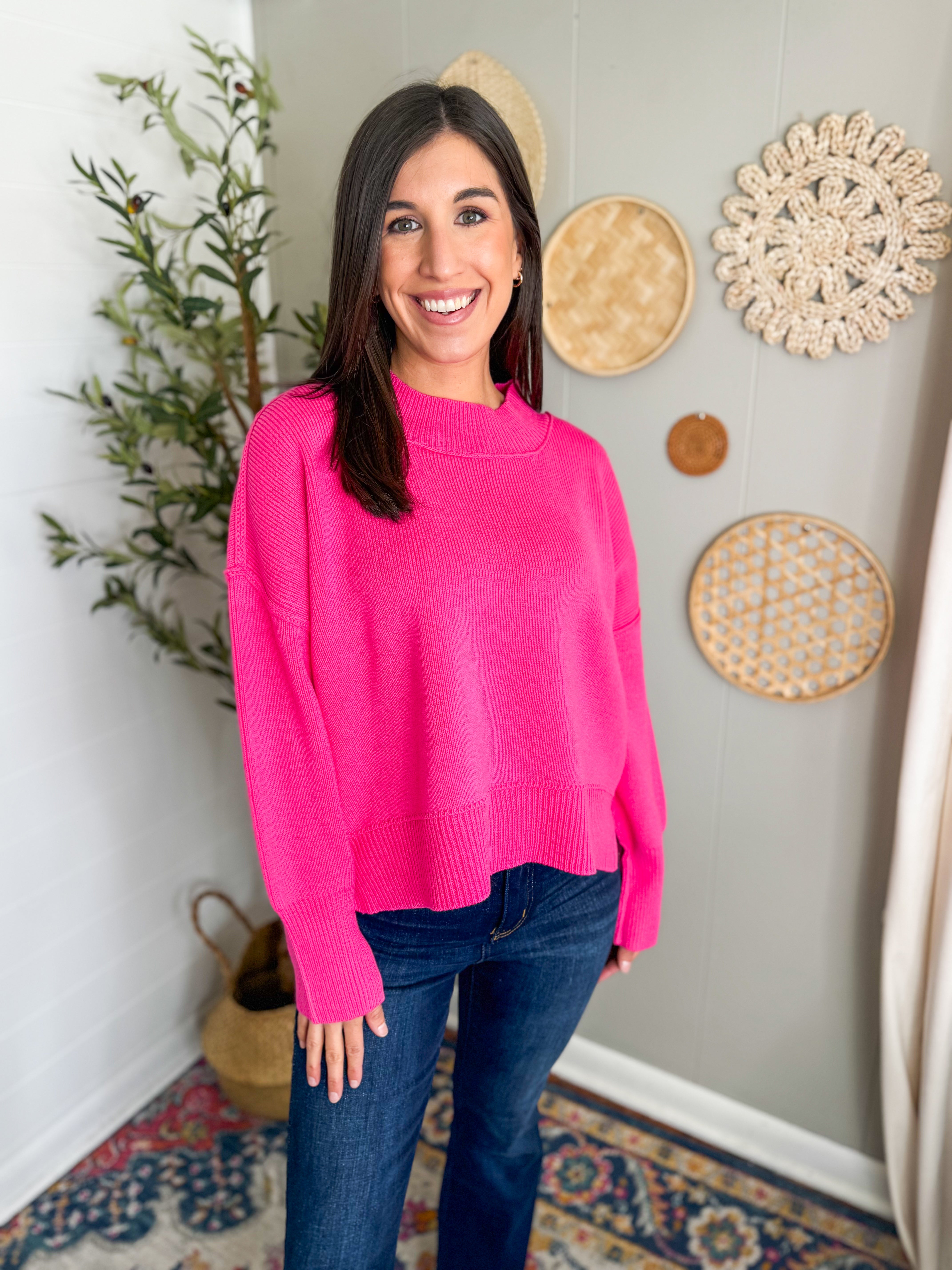 Wide Neck Band Drop Shoulder Sweater