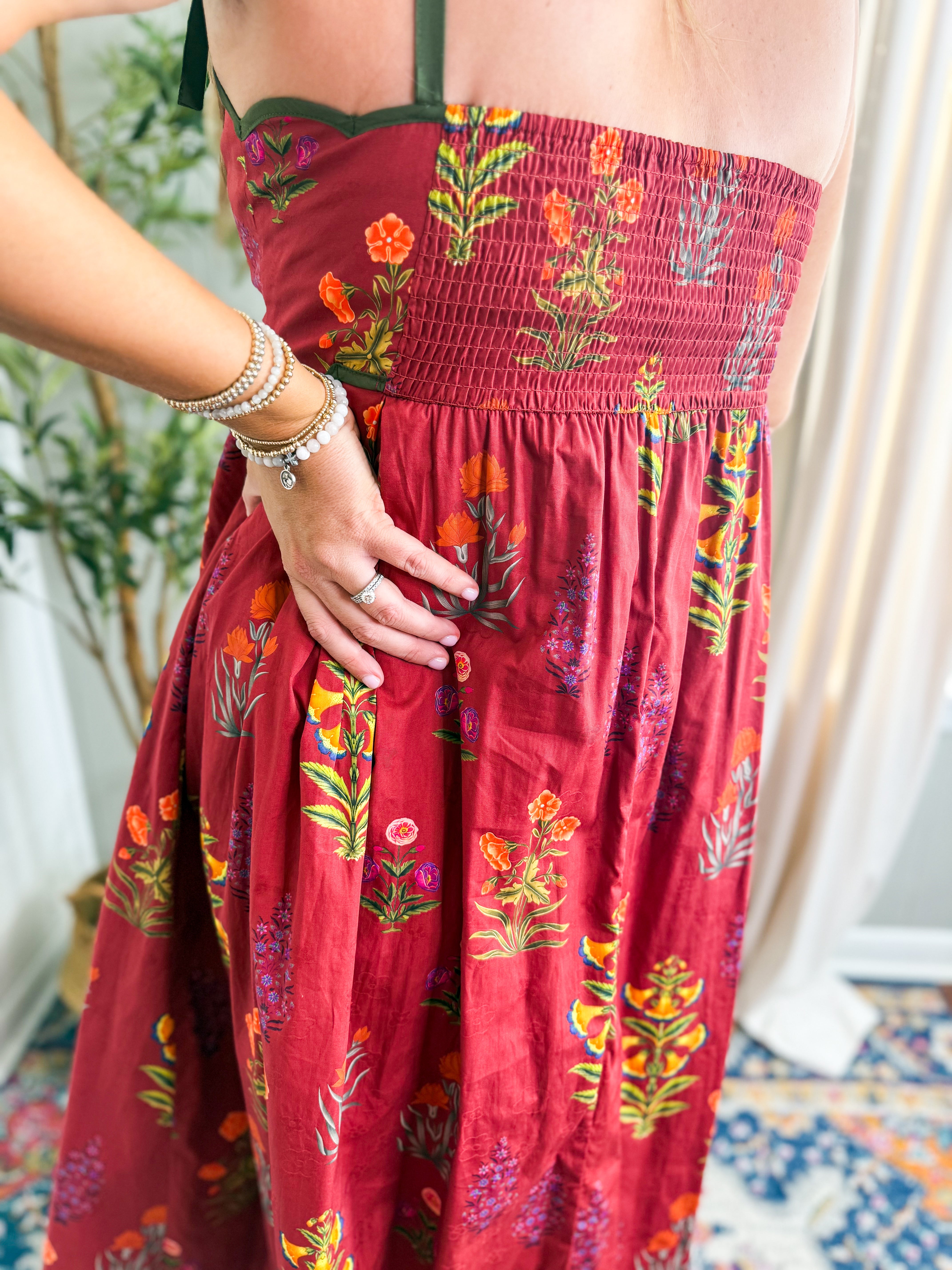 Floral Print Tie Strap Midi