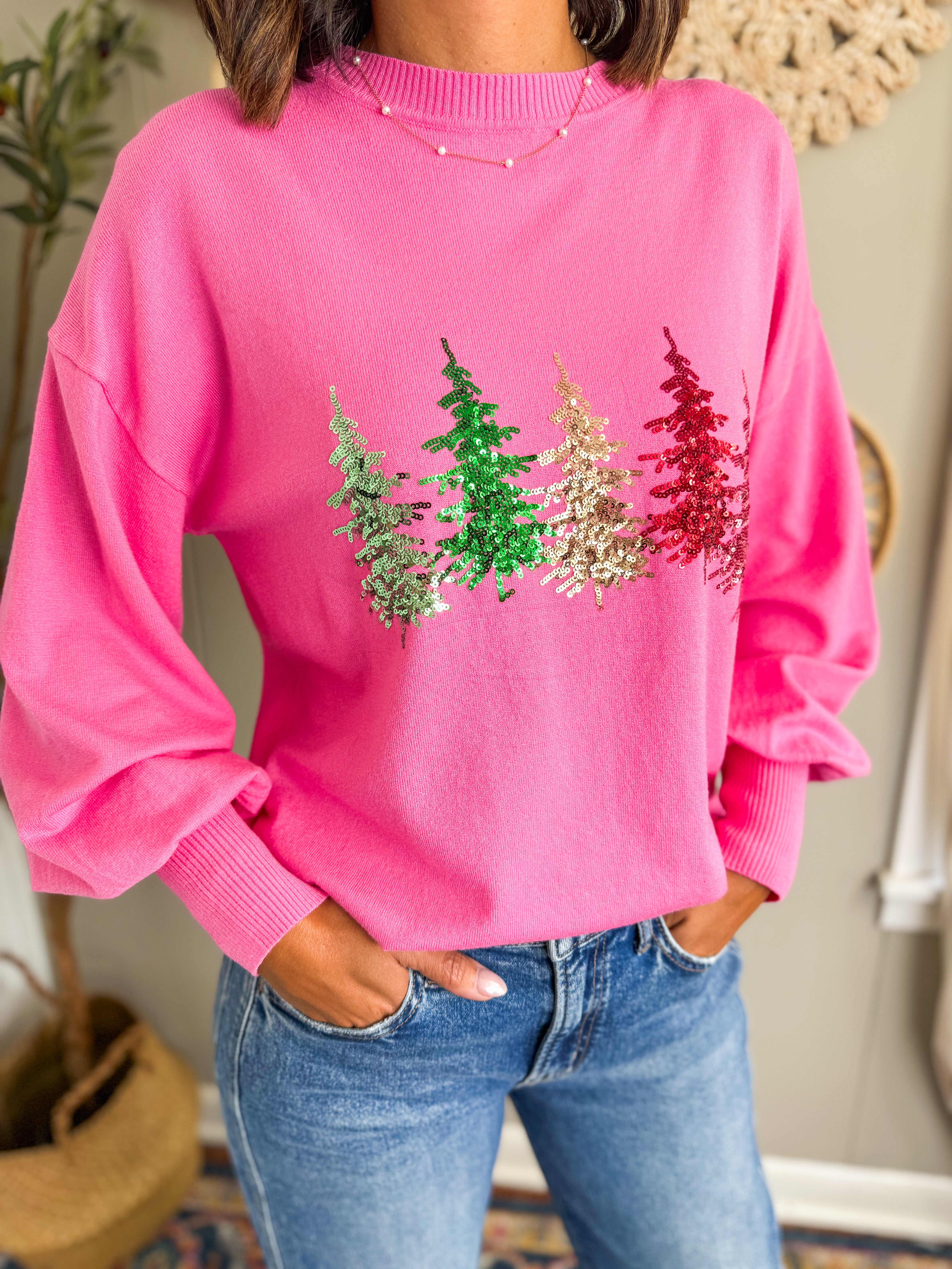 Christmas Tree Sequin Accent Knitted Sweater