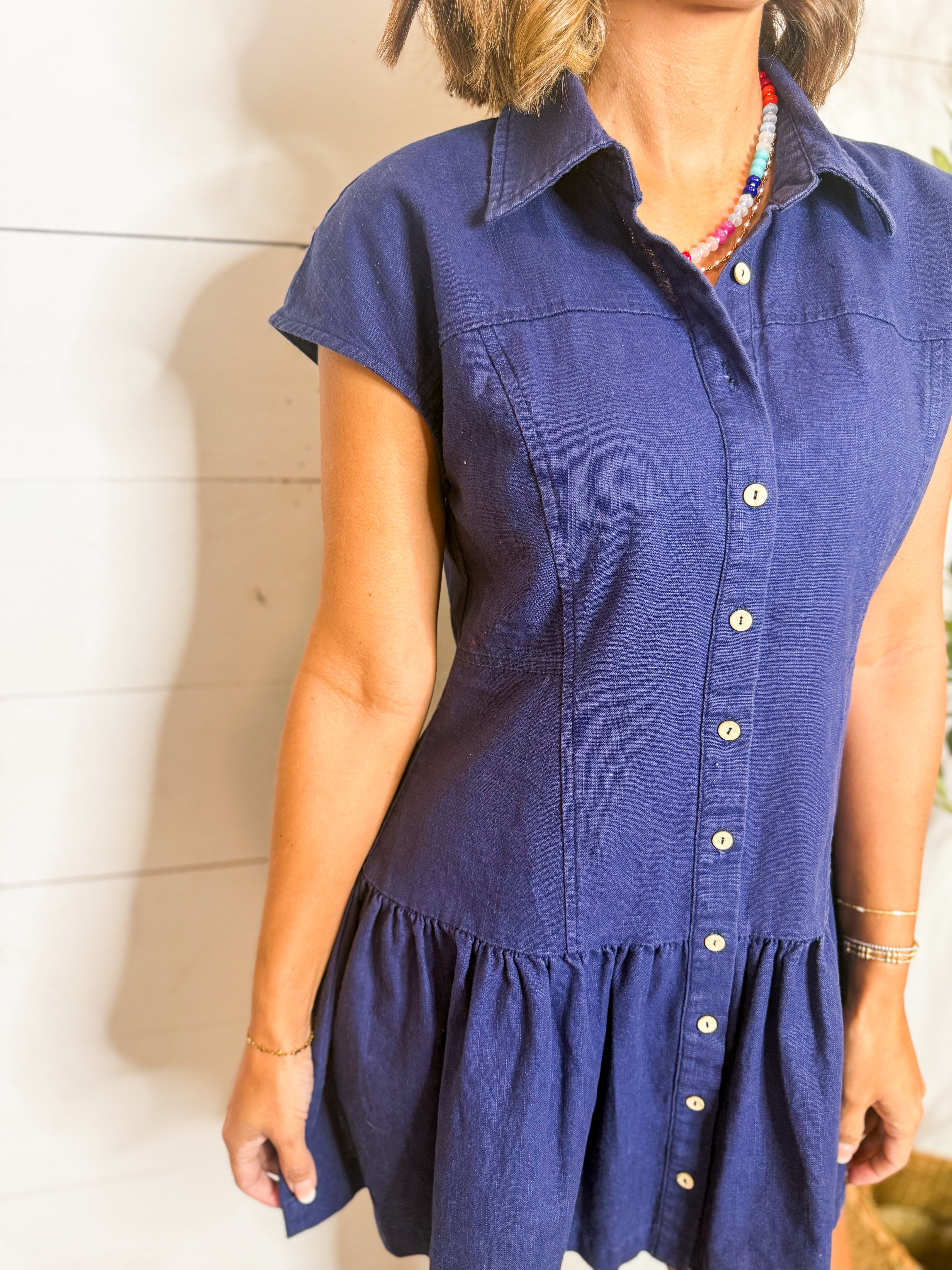 Linen Ruffle Mini Dress