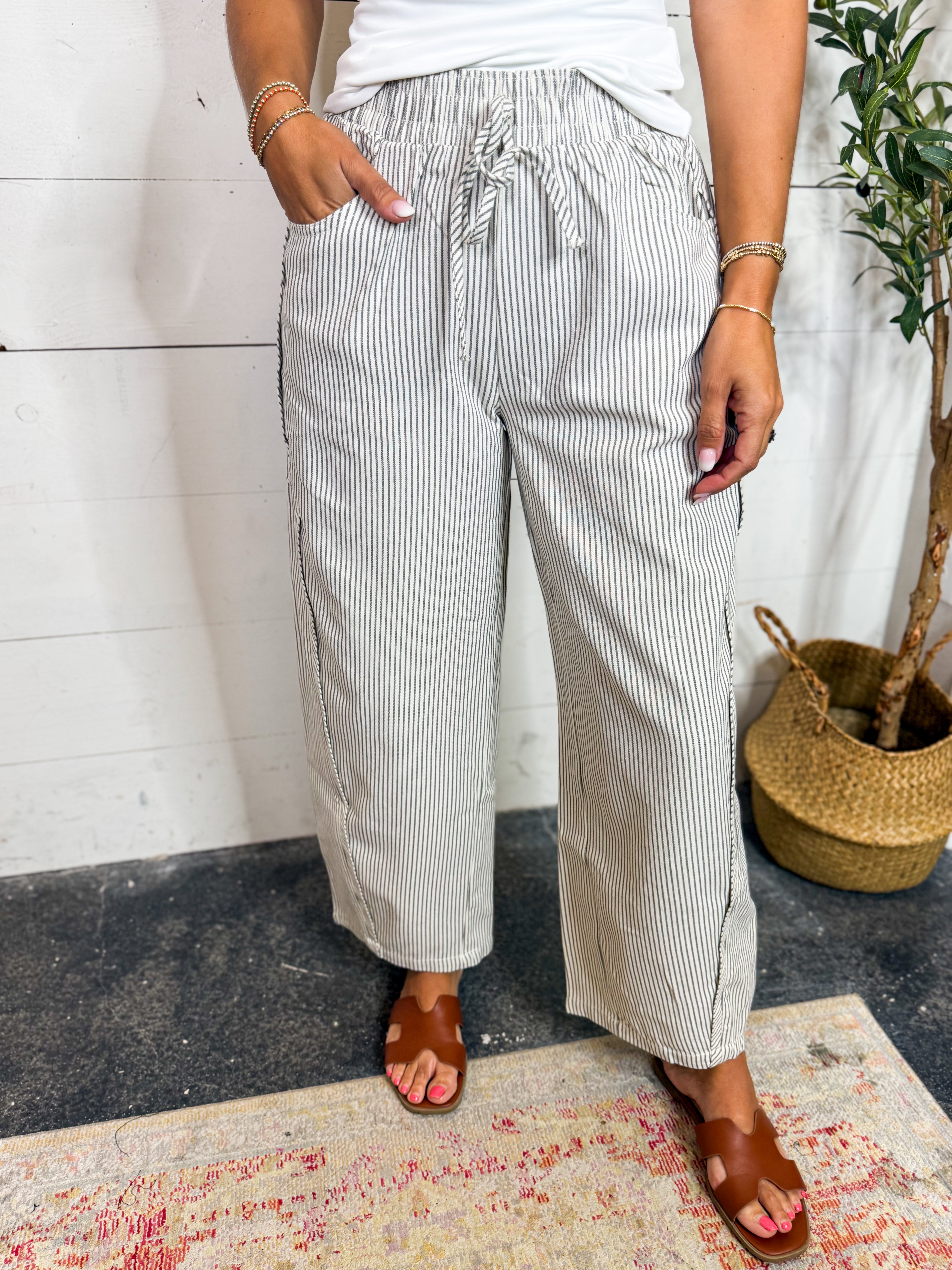 Striped Elastic Waist Pants