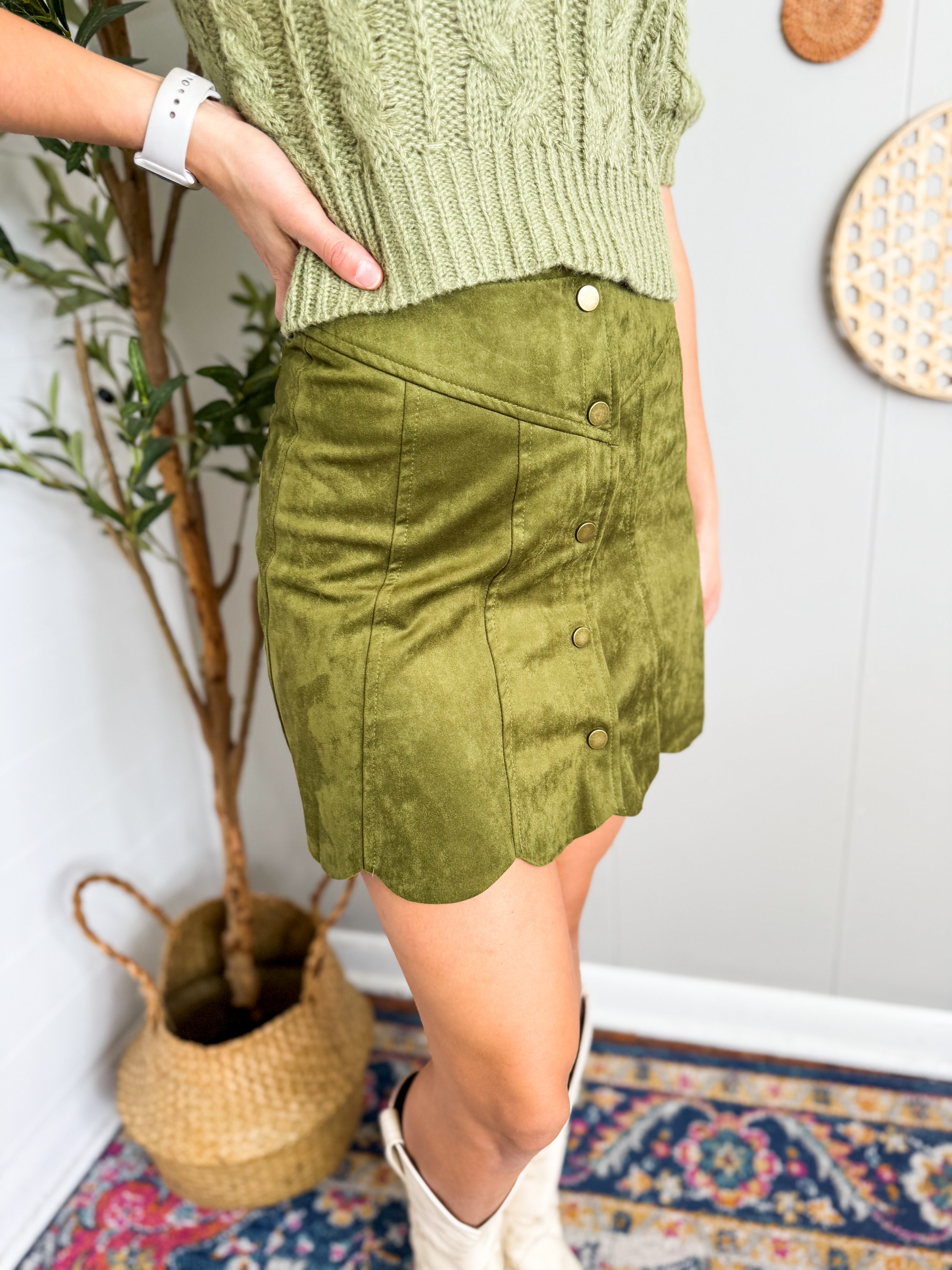 Suede Button Front Mini Skirt
