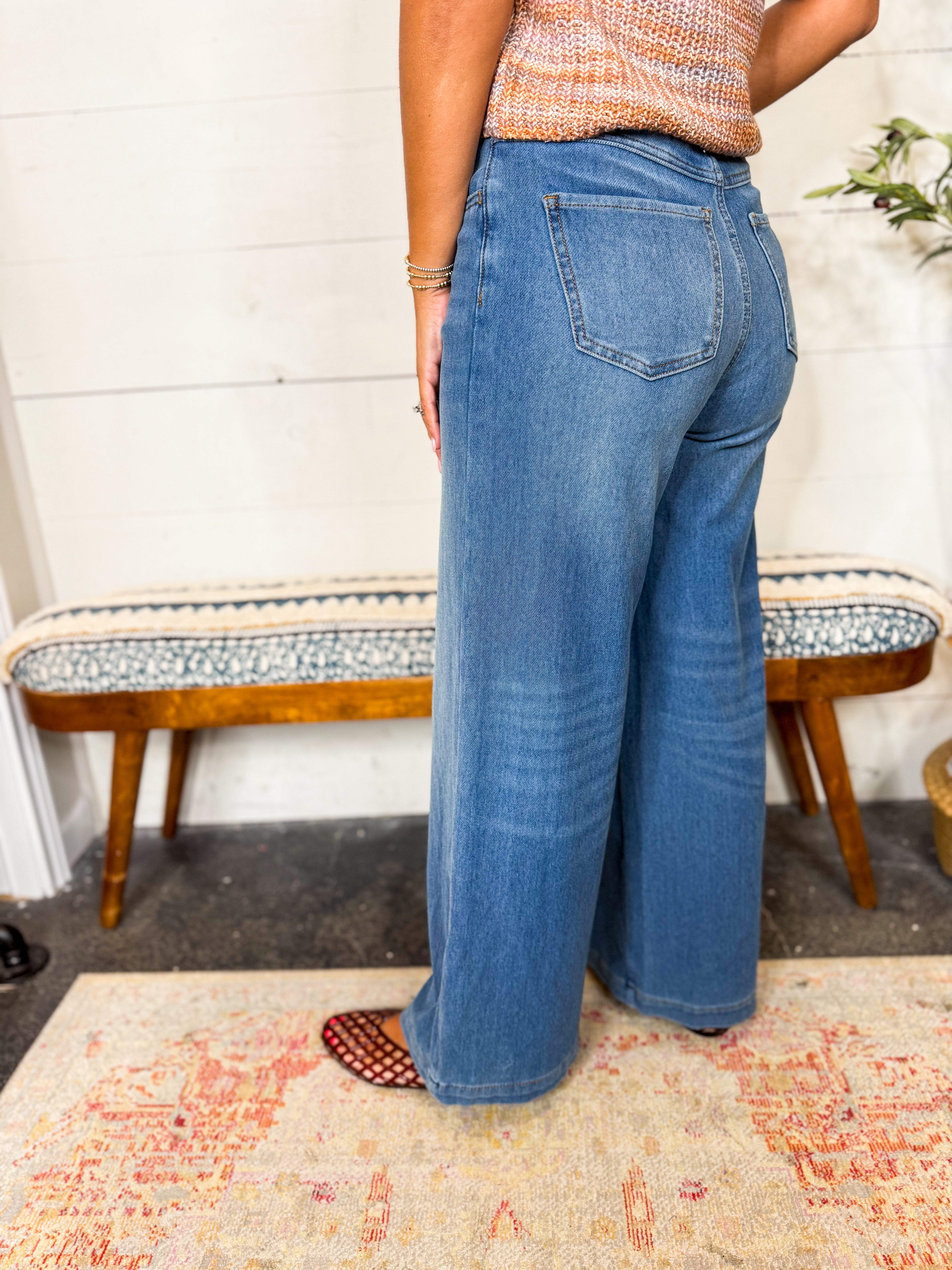 Bayeas High Rise Wide Leg Flare - Bluebell