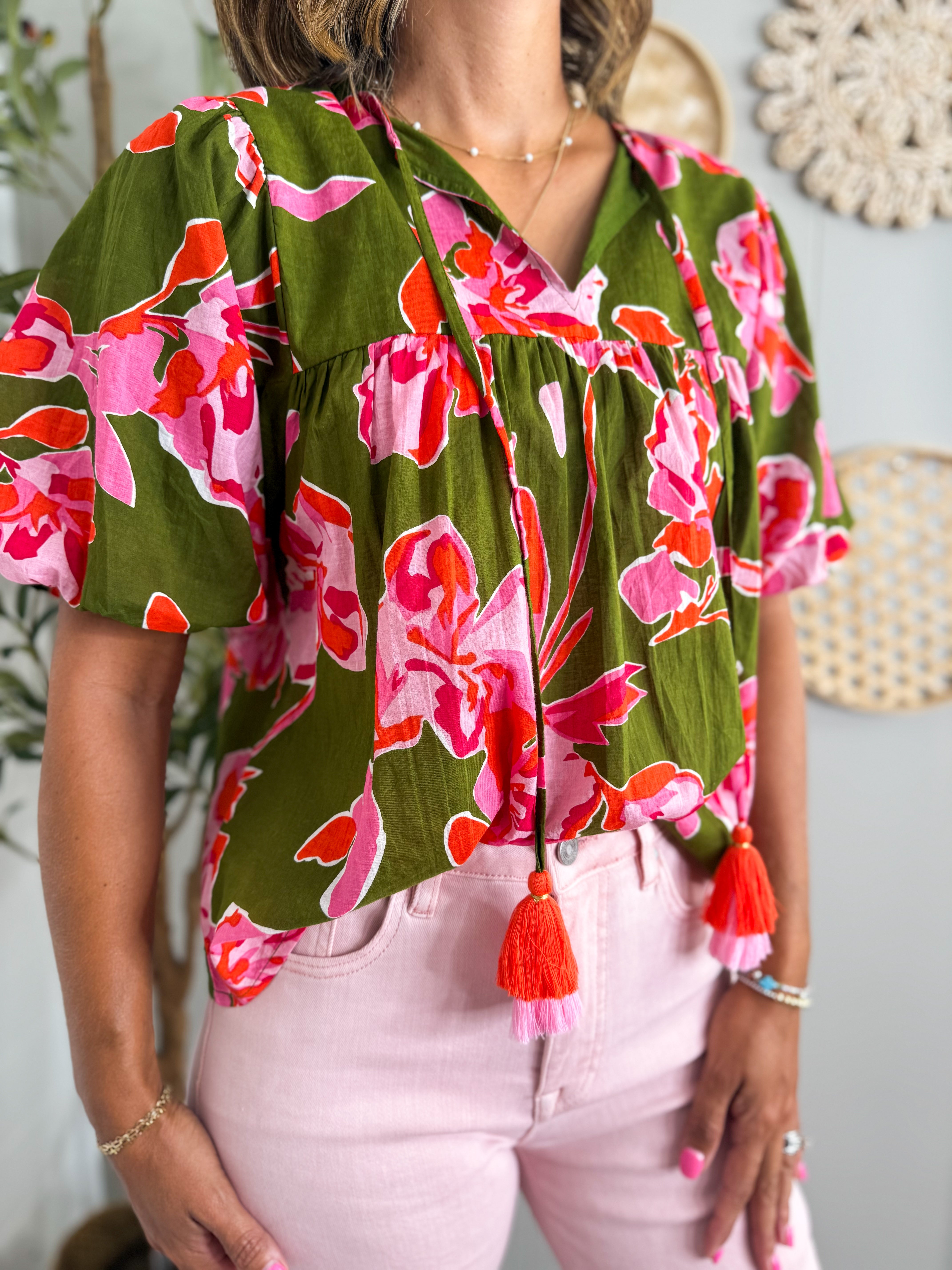 THML Puff Sleeve Flower Top