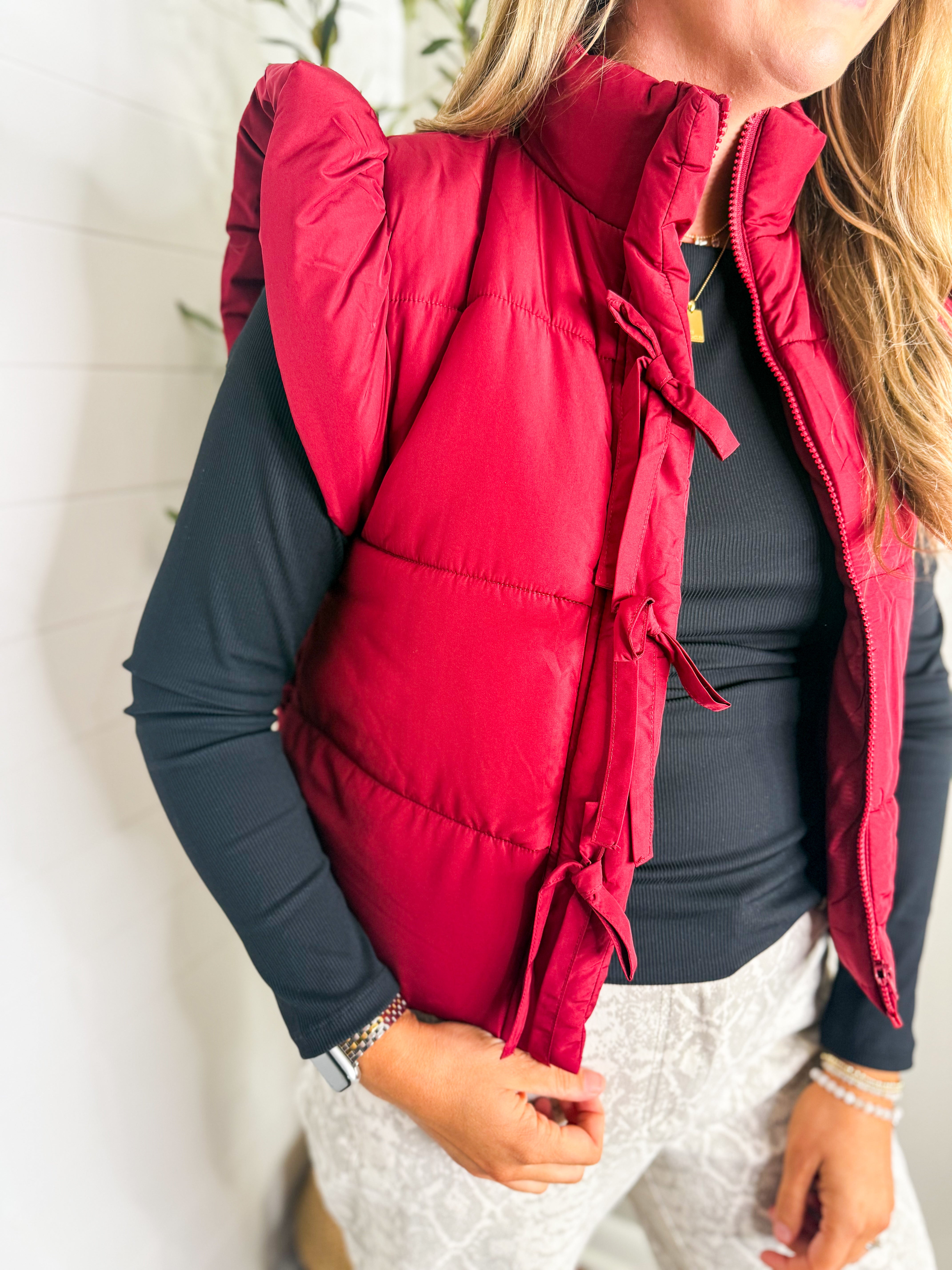 Flutter Sleeve Bow Detail Puffer Vest