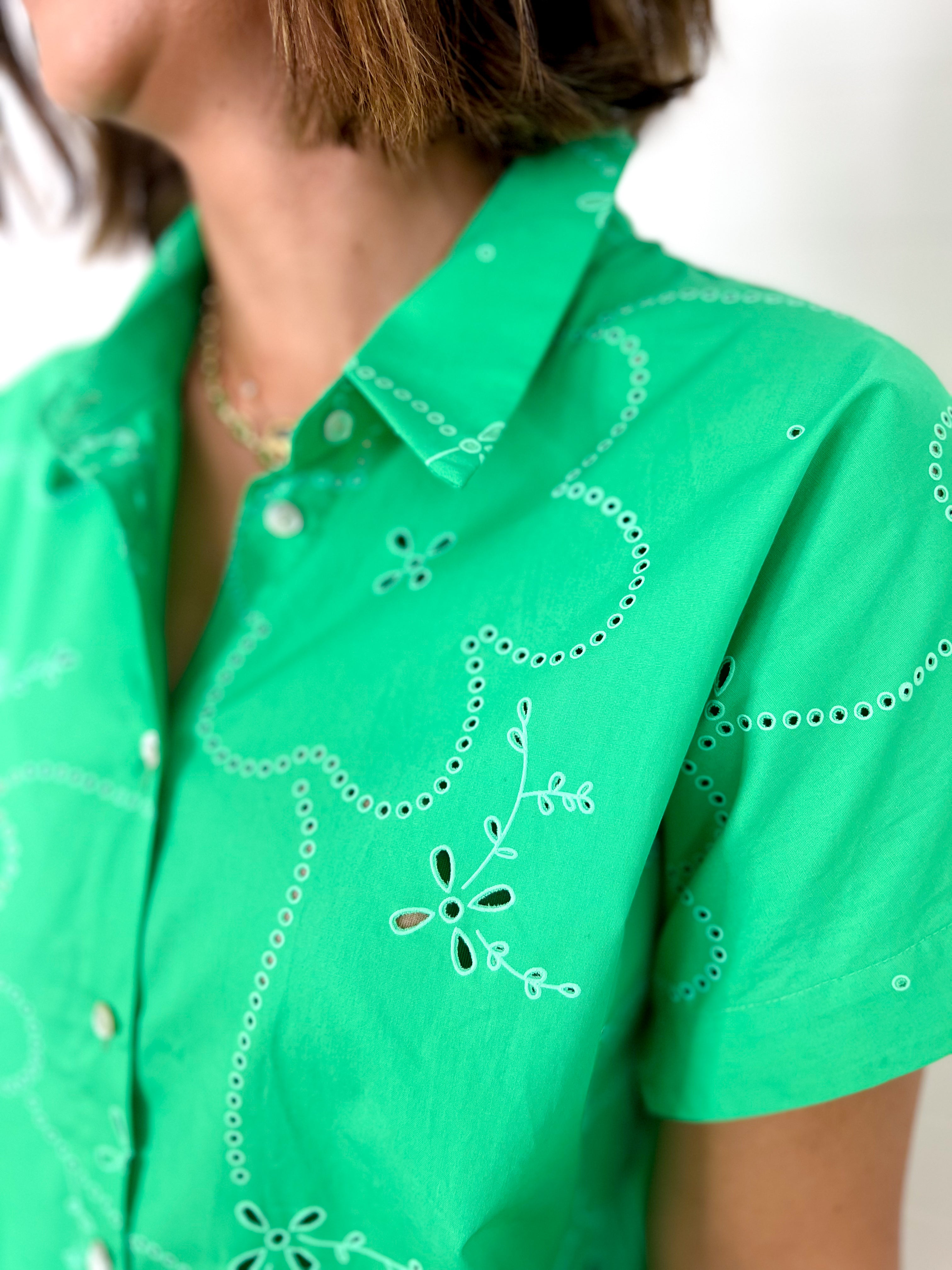 Floral Eyelet Button Front Shirt