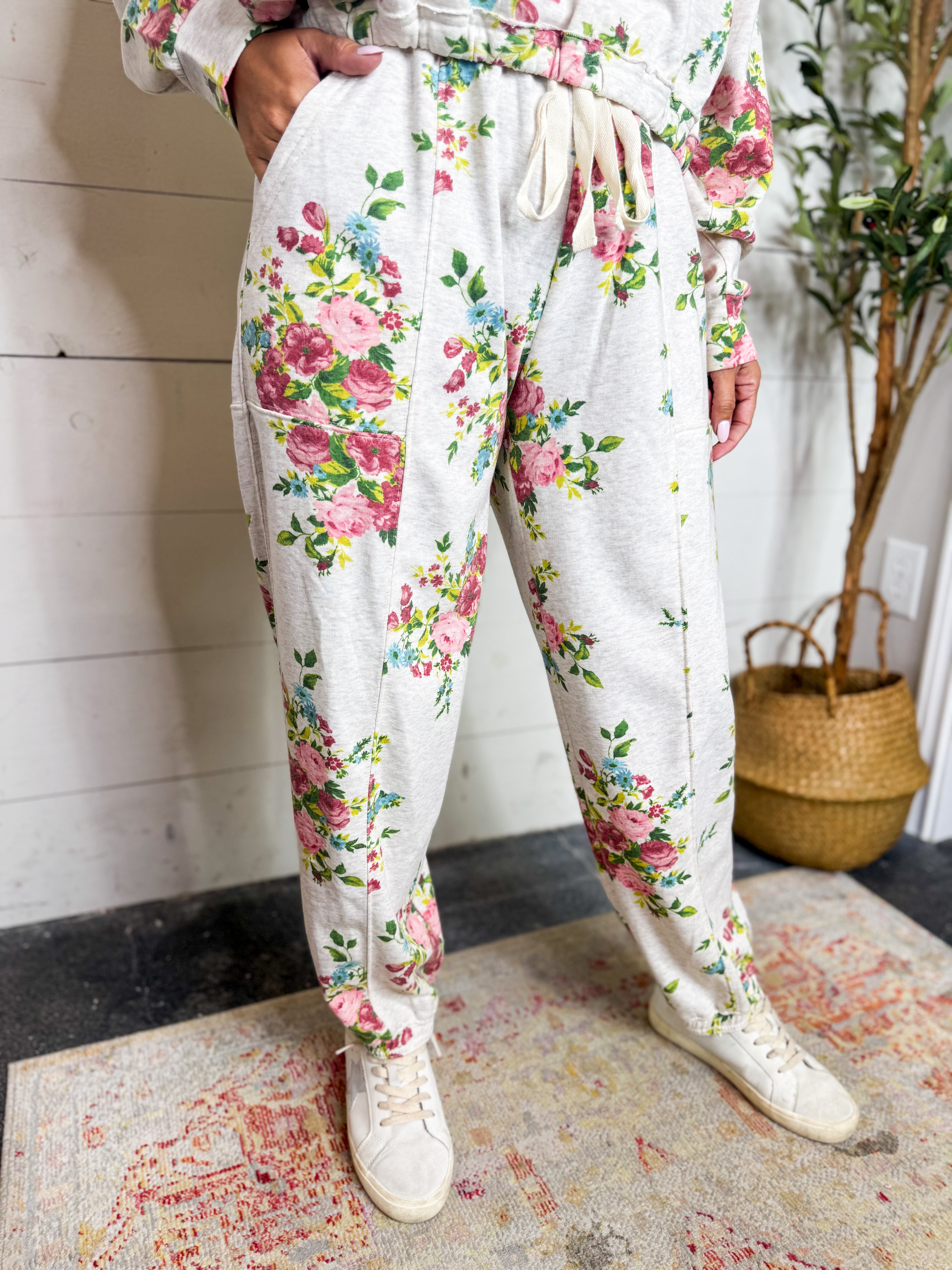 Floral Printed Cotton Terry Joggers