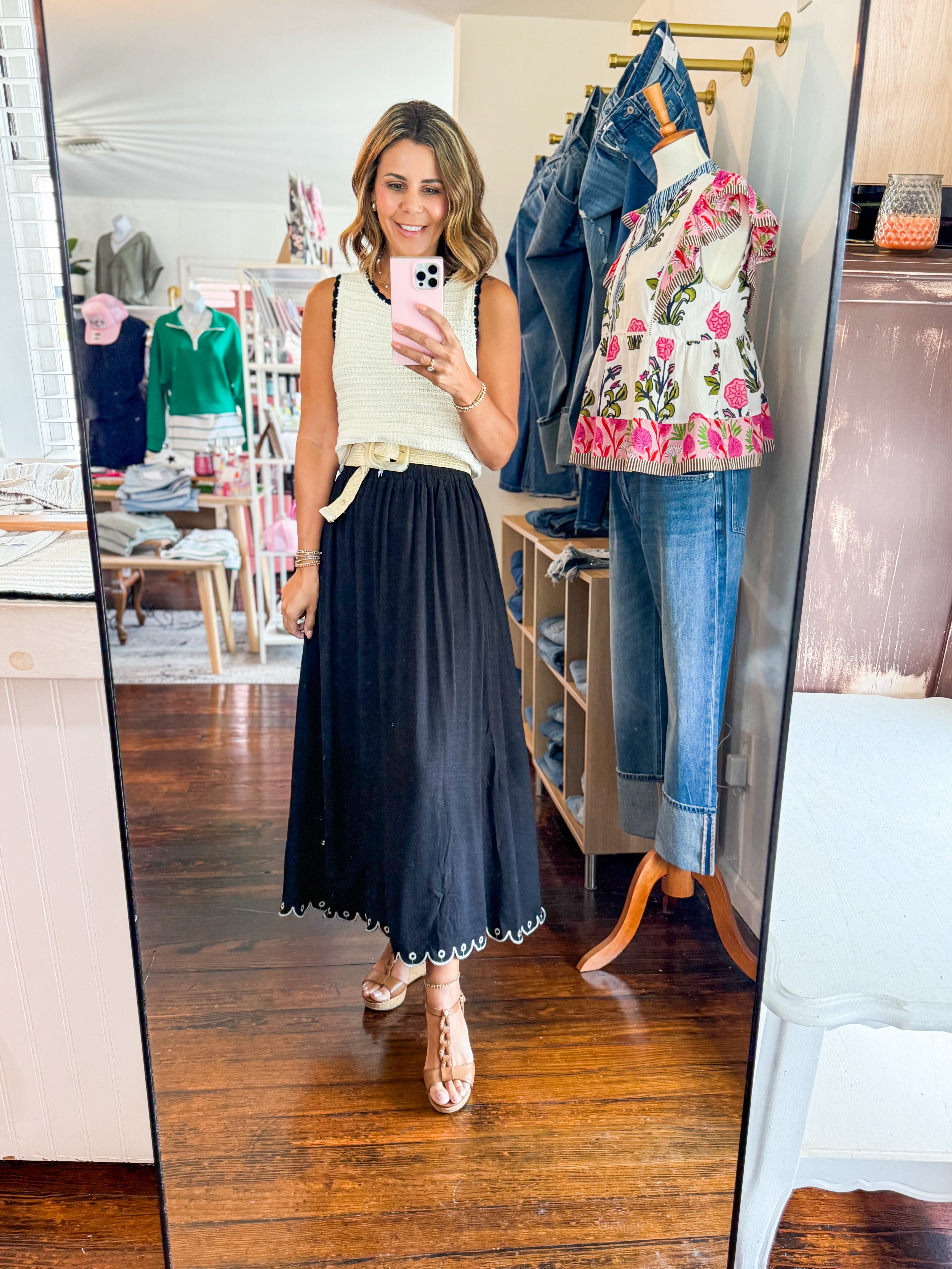 High Waist Scallop Hem Midi Skirt