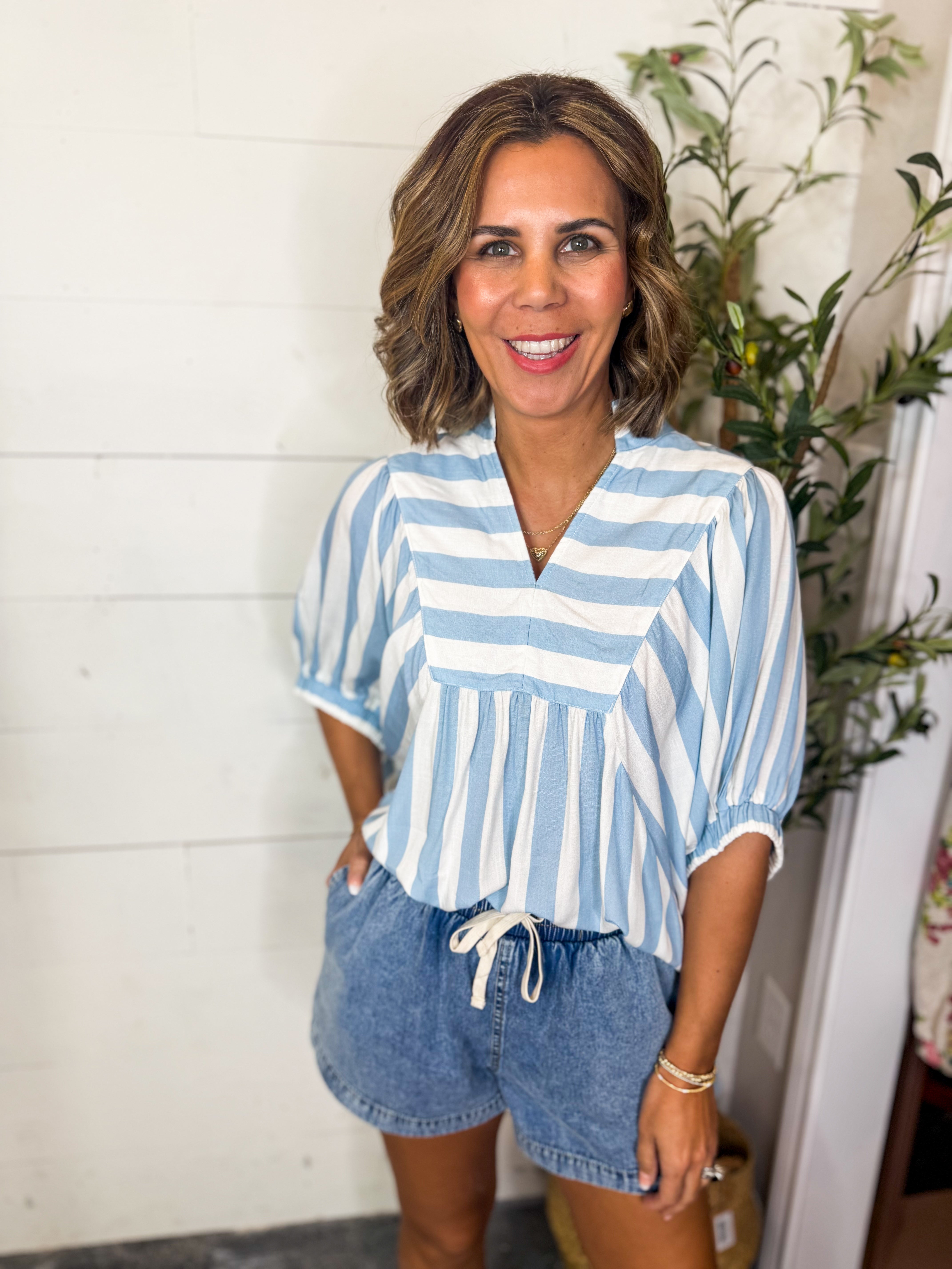 Striped Puff Sleeve Top