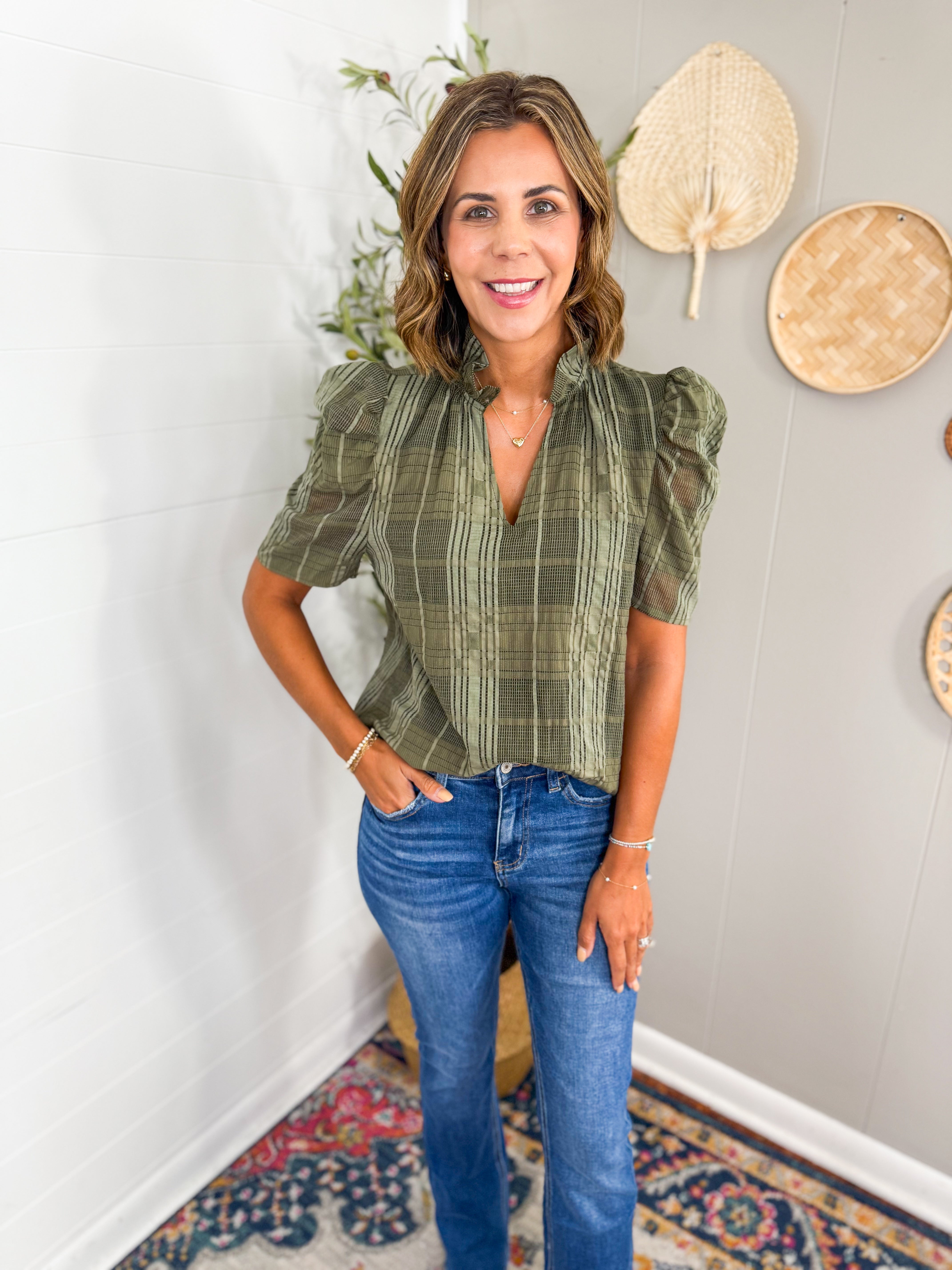 THML Short Sleeve Gingham Top