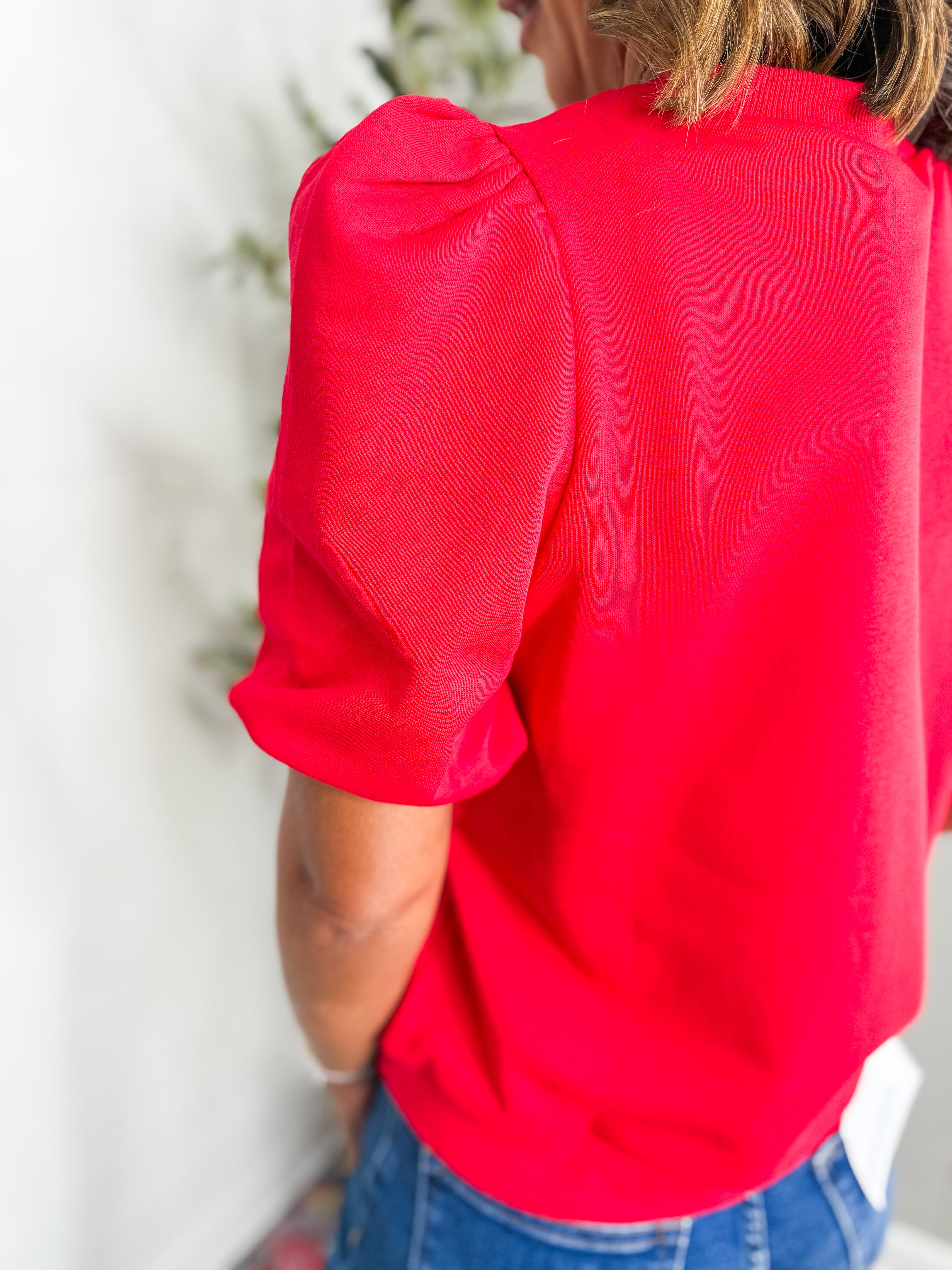 Short Sleeve Red Knit Top