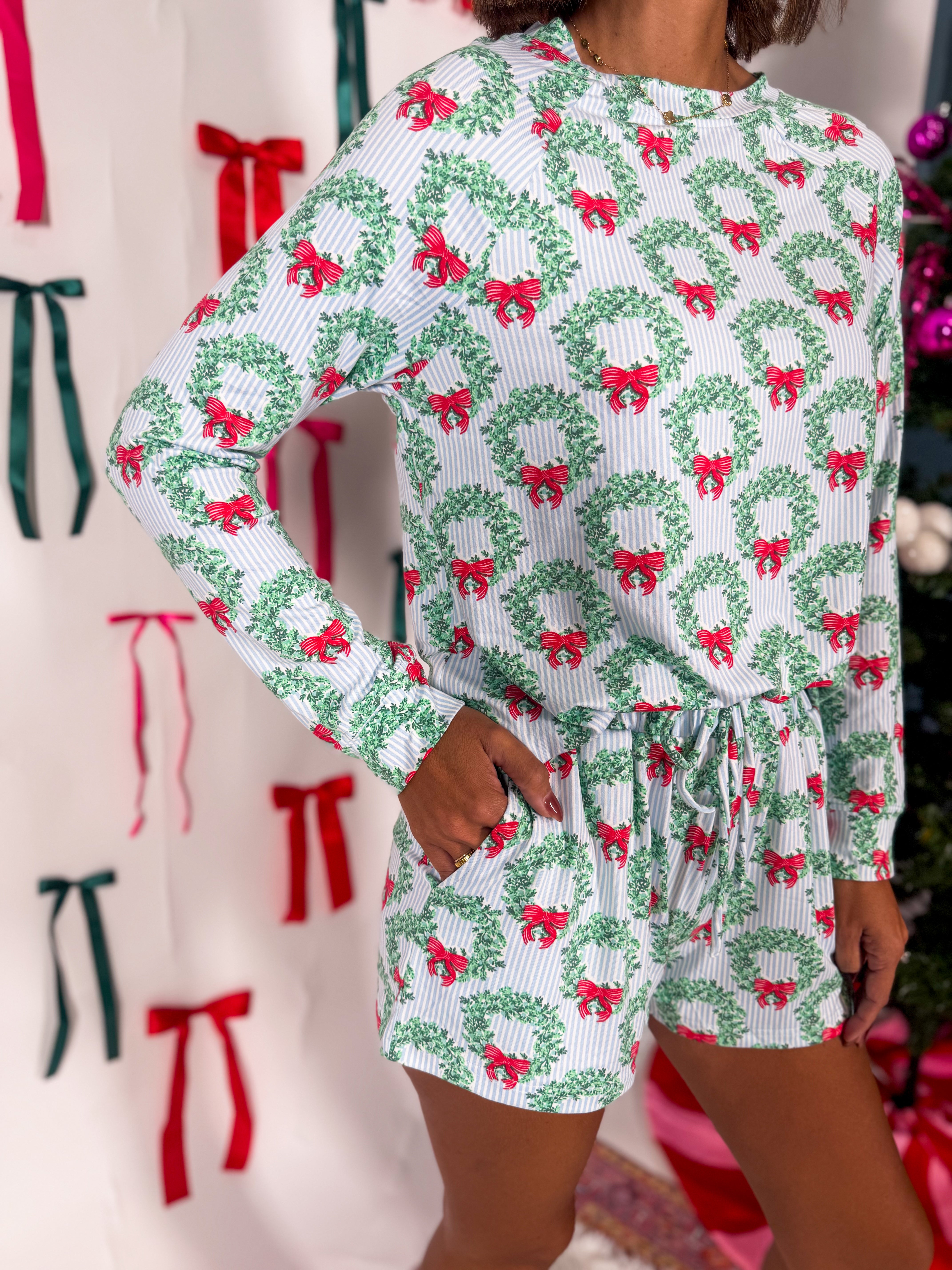 Mary Square Annie Wreath & Ribbon Long Sleeve Short Set