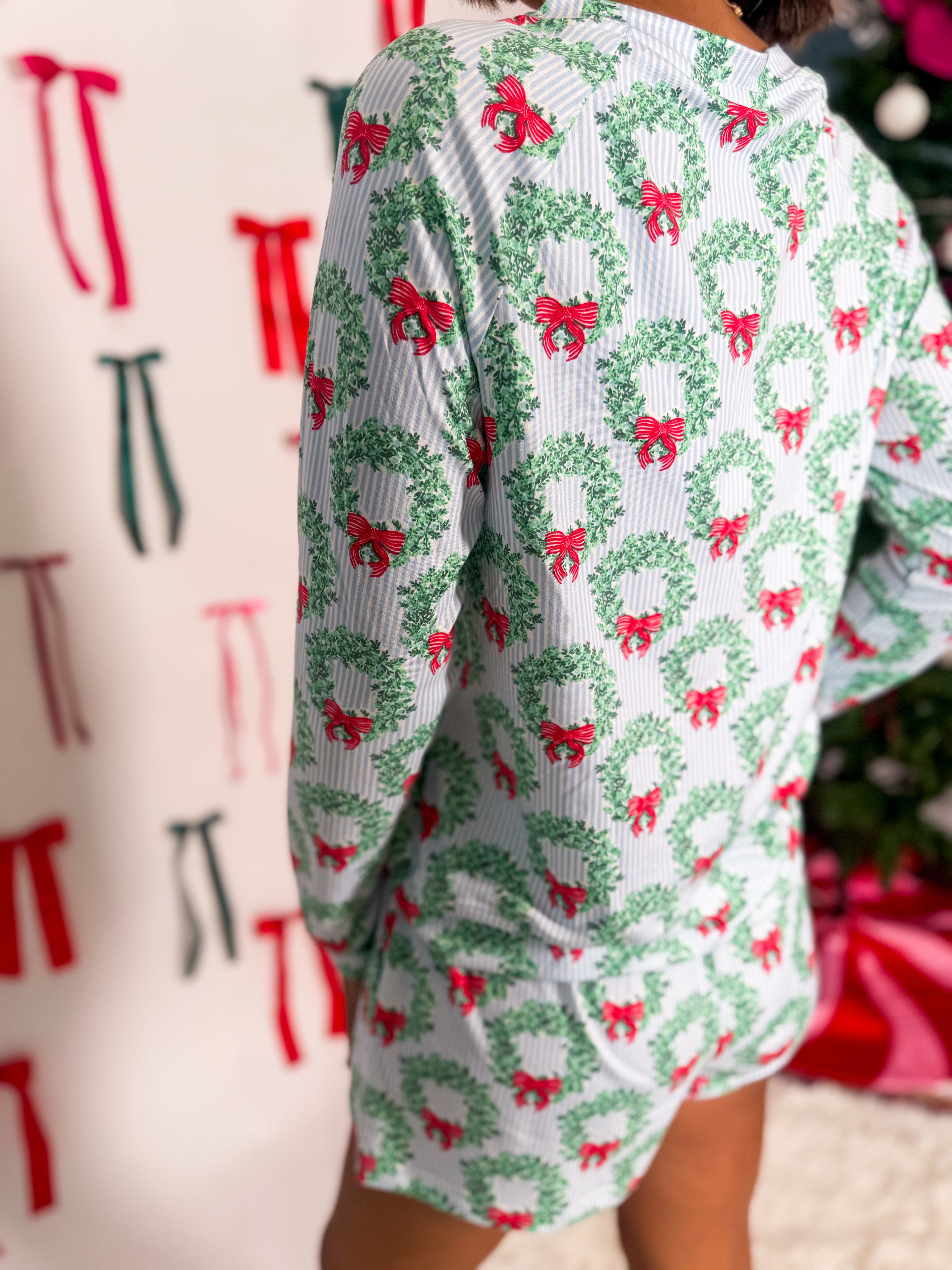 Mary Square Annie Wreath & Ribbon Long Sleeve Short Set