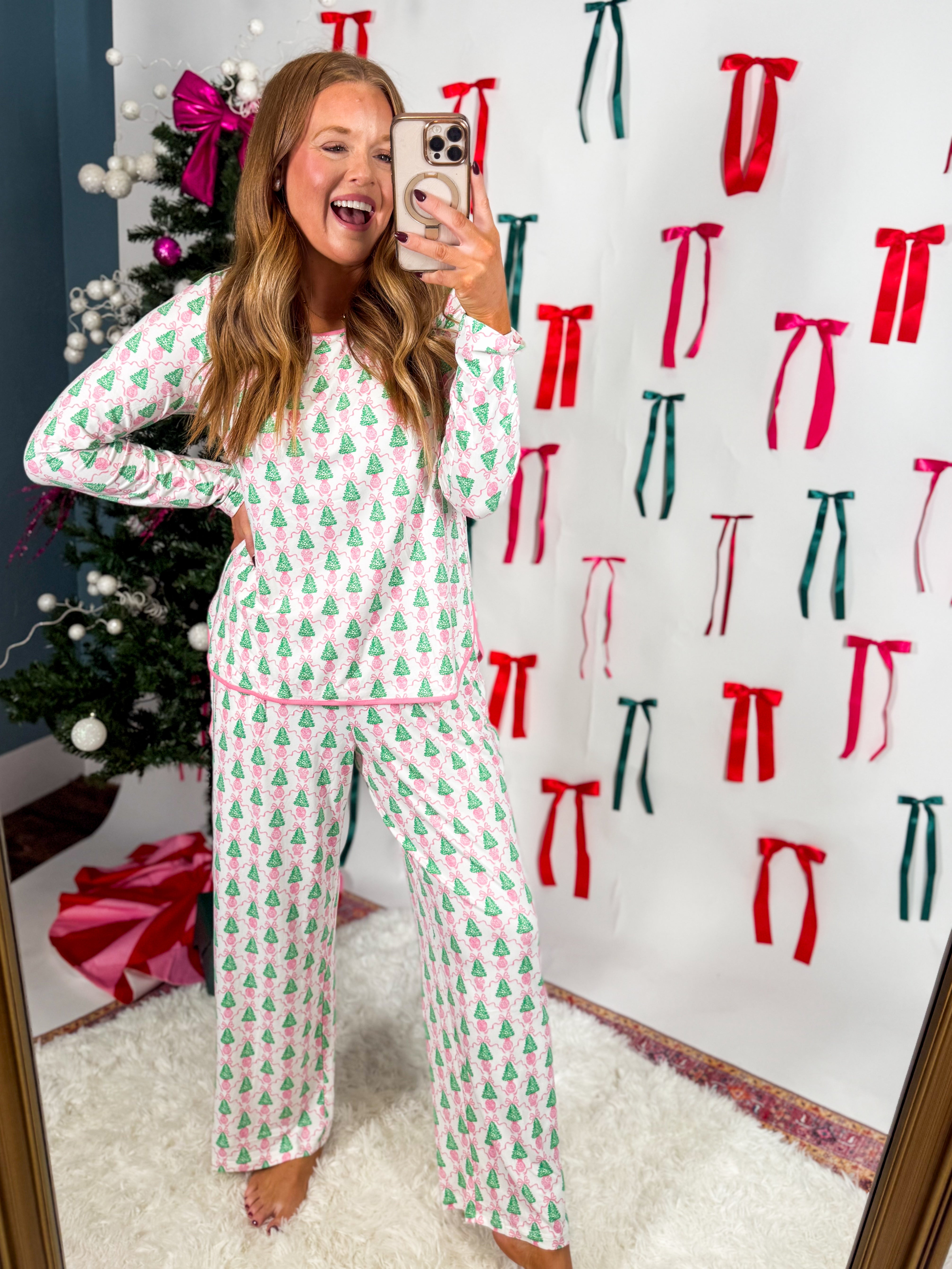 Mary Square Melody Winter Pines Pink Pajamas