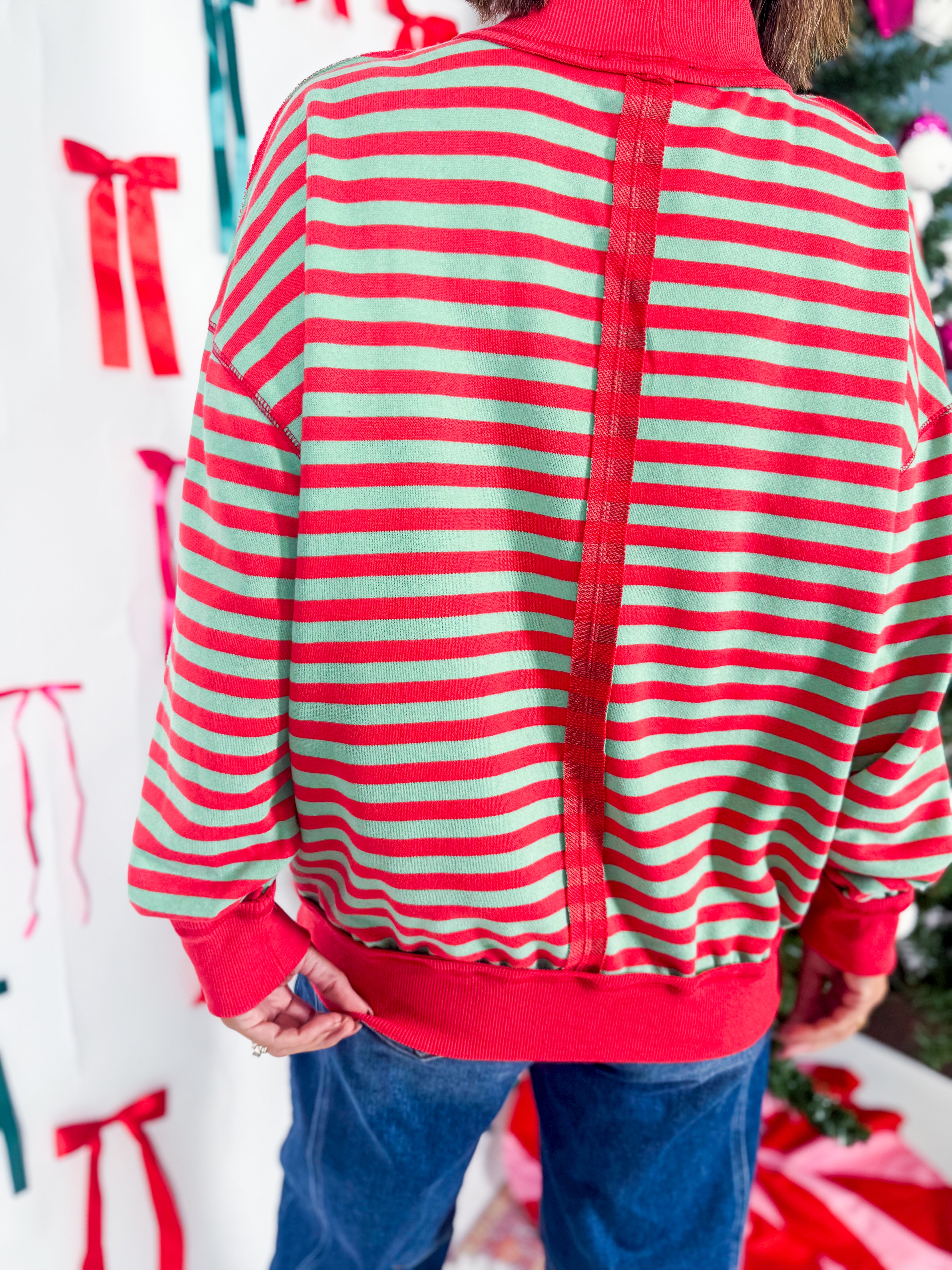 Red and Green Striped Mockneck