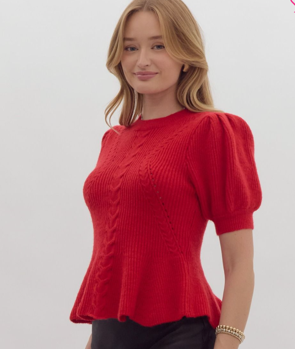 Ruffle Hem Puff Sleeve Sweater