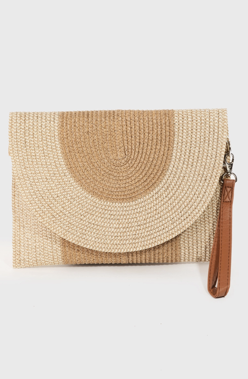 Two Toned Straw Clutch Bag