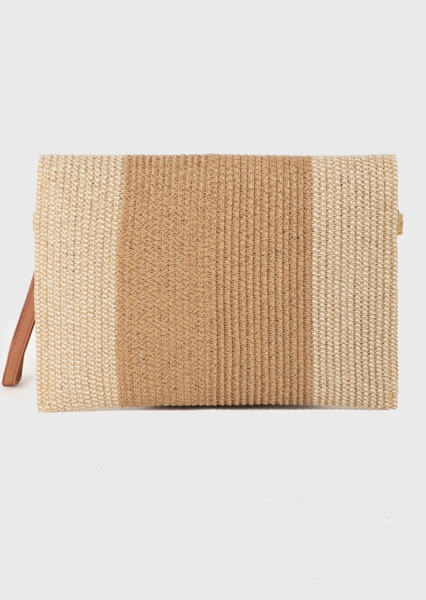 Two Toned Straw Clutch Bag