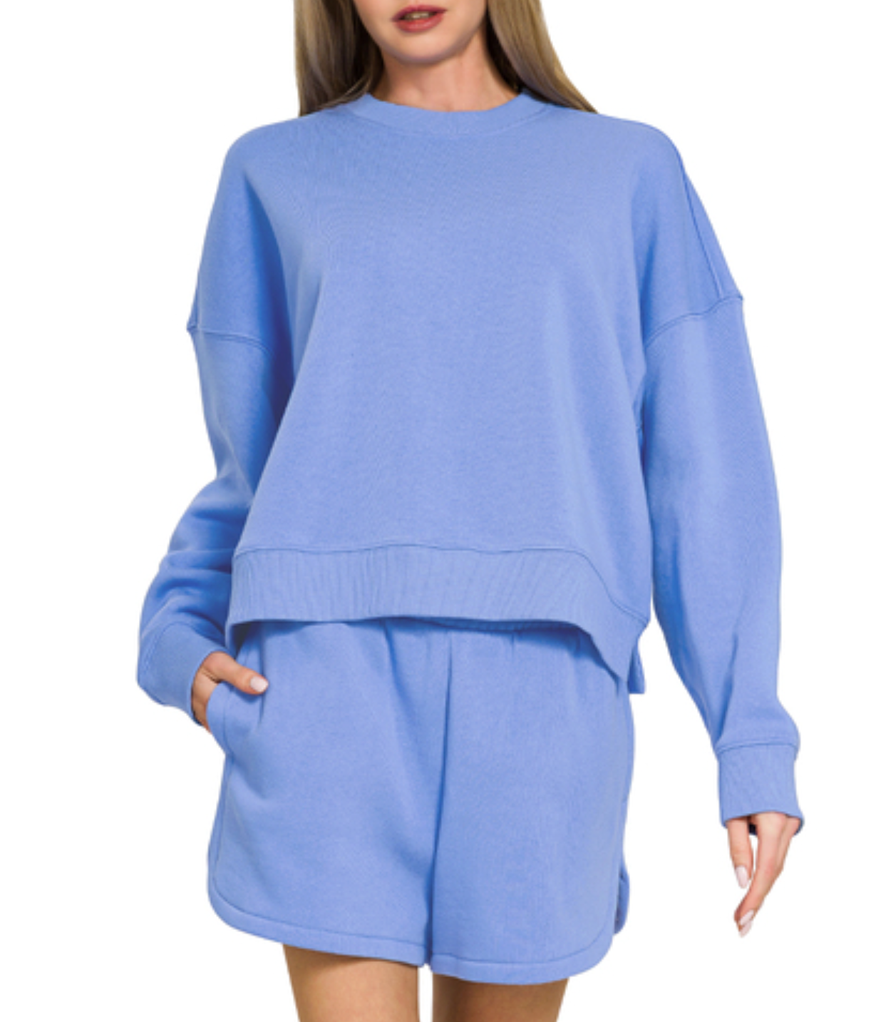 Long Sleeve Fleece Sweatshirt And Shorts Set