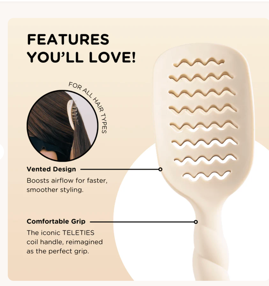 Teleties Vented Hair Brush - Tan
