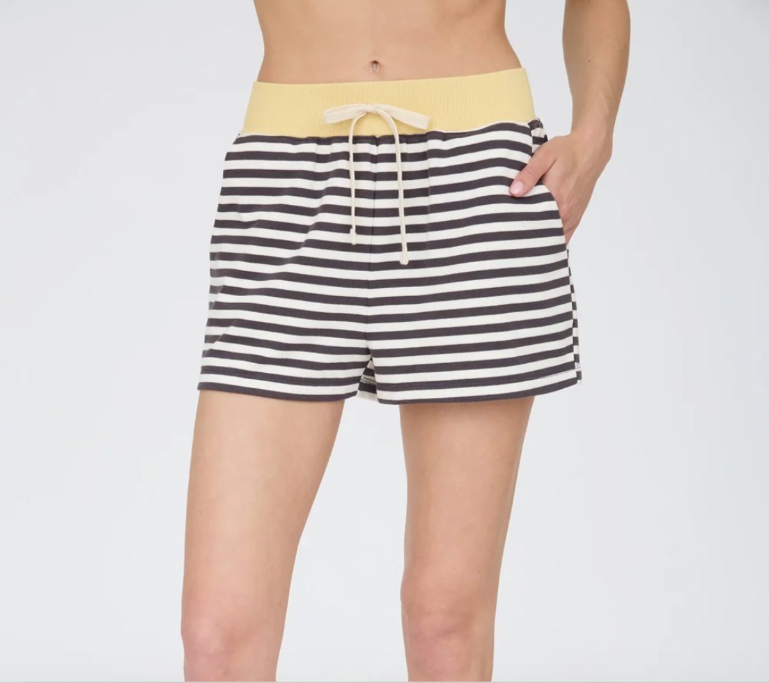 Striped Contrast Ribbed Waist Knit Shorts