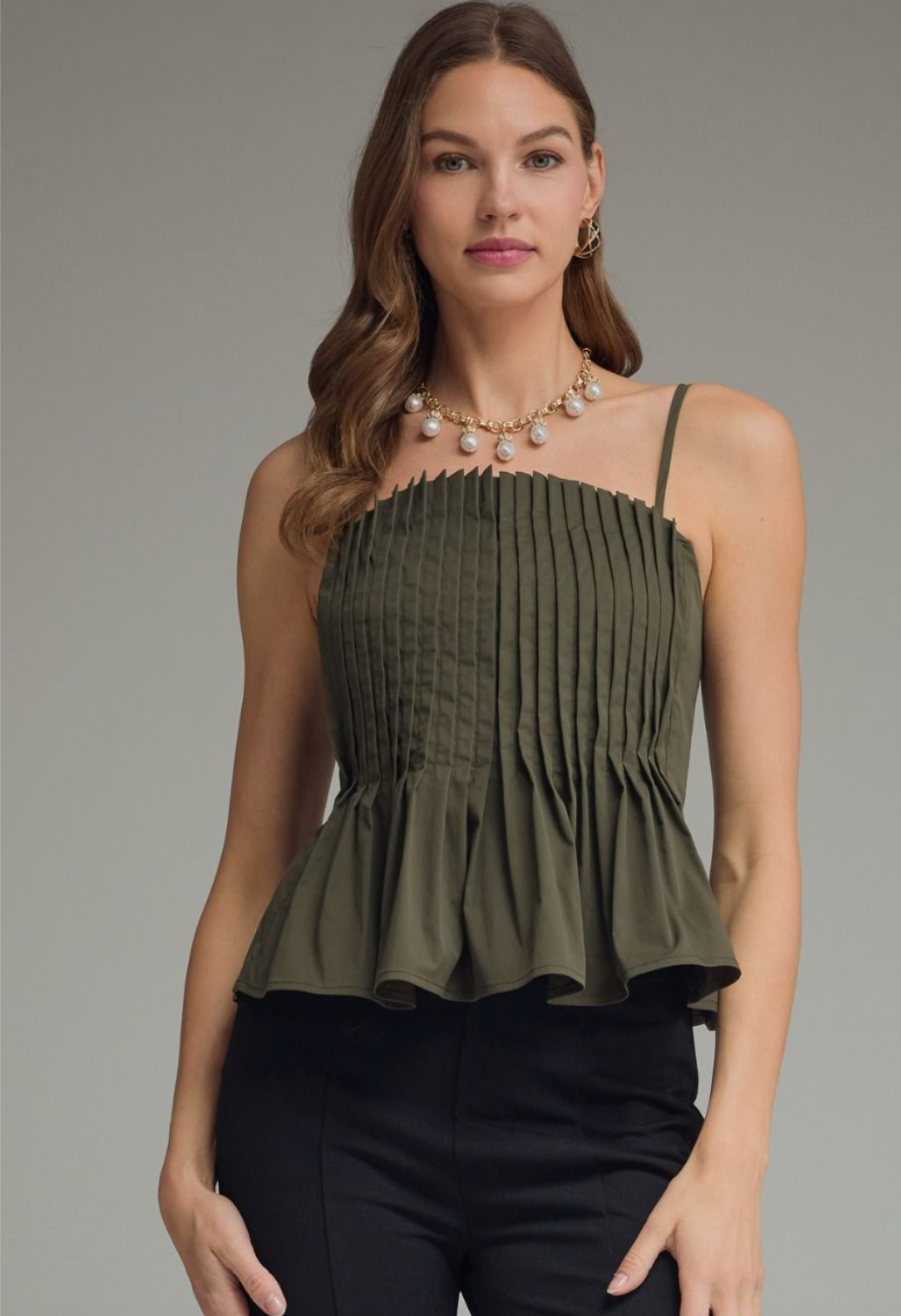 Solid Pleated Cami Top