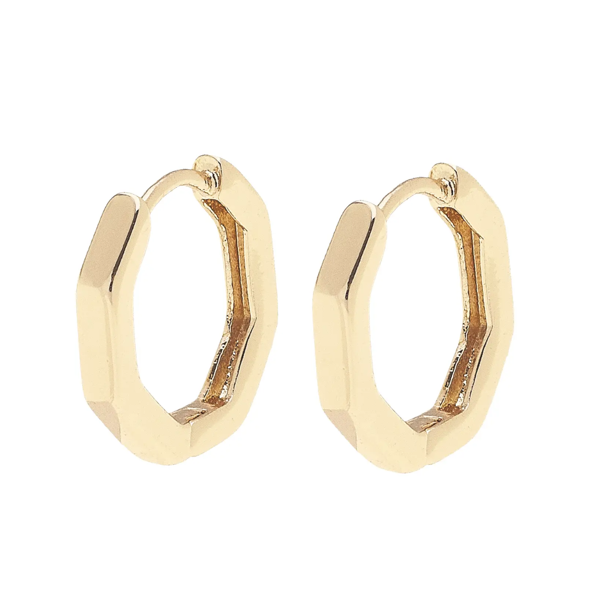 Tai Octagonal Mini Huggie Hoop Earrings in Shiny Gold