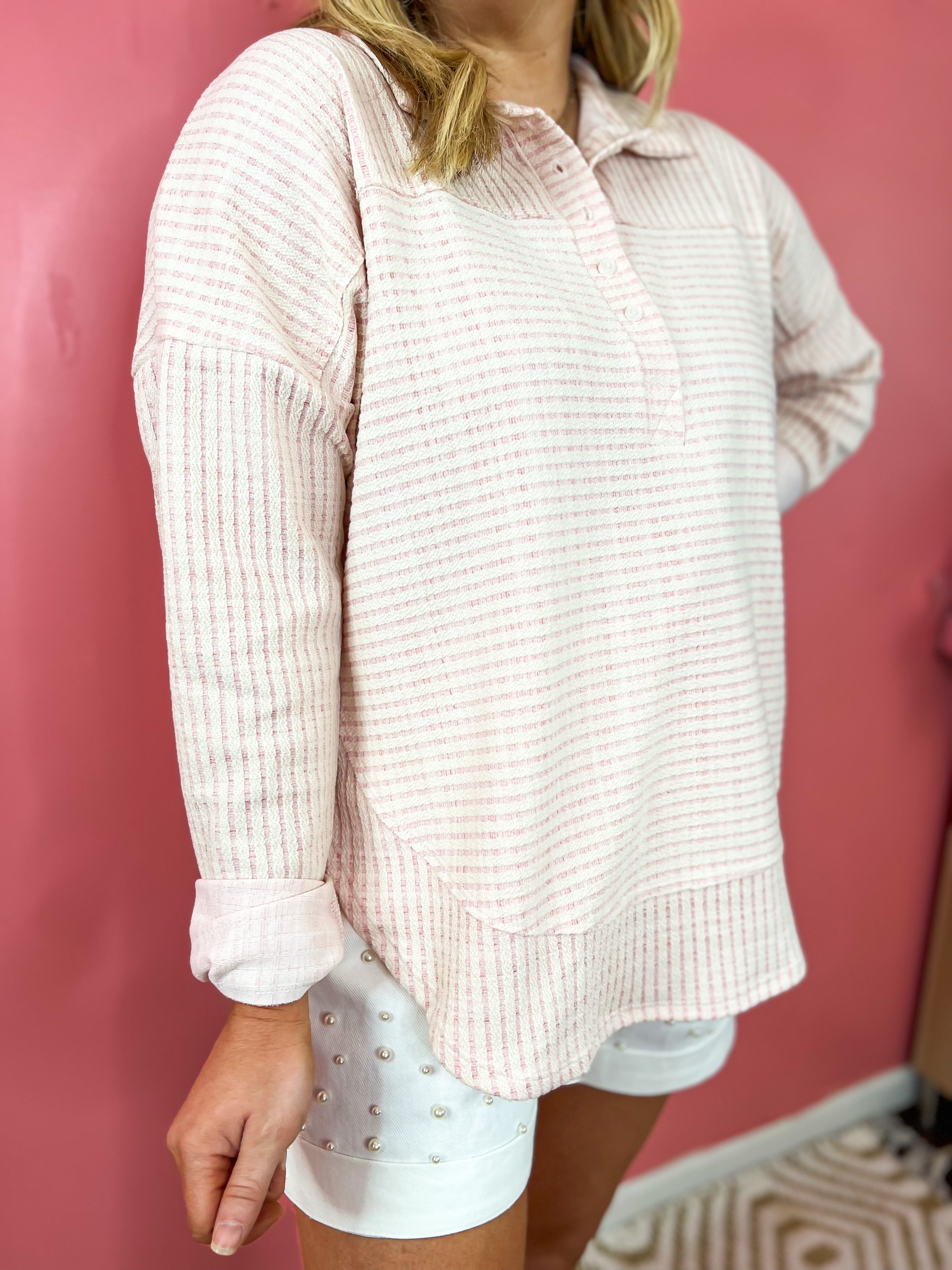Collared Ribbed Button Up Long Sleeve Sweater