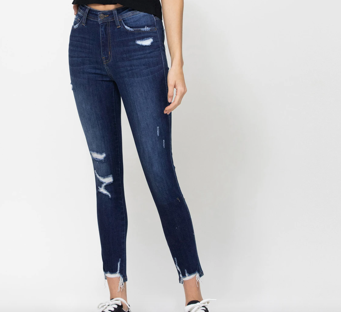 High Rise Distressed Crop Skinny Jean