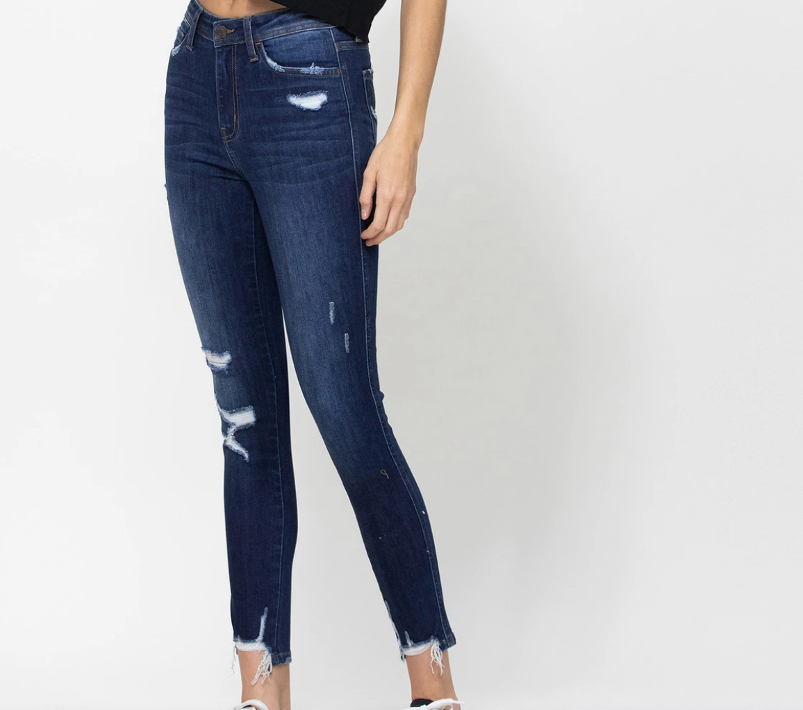 High Rise Distressed Crop Skinny Jean