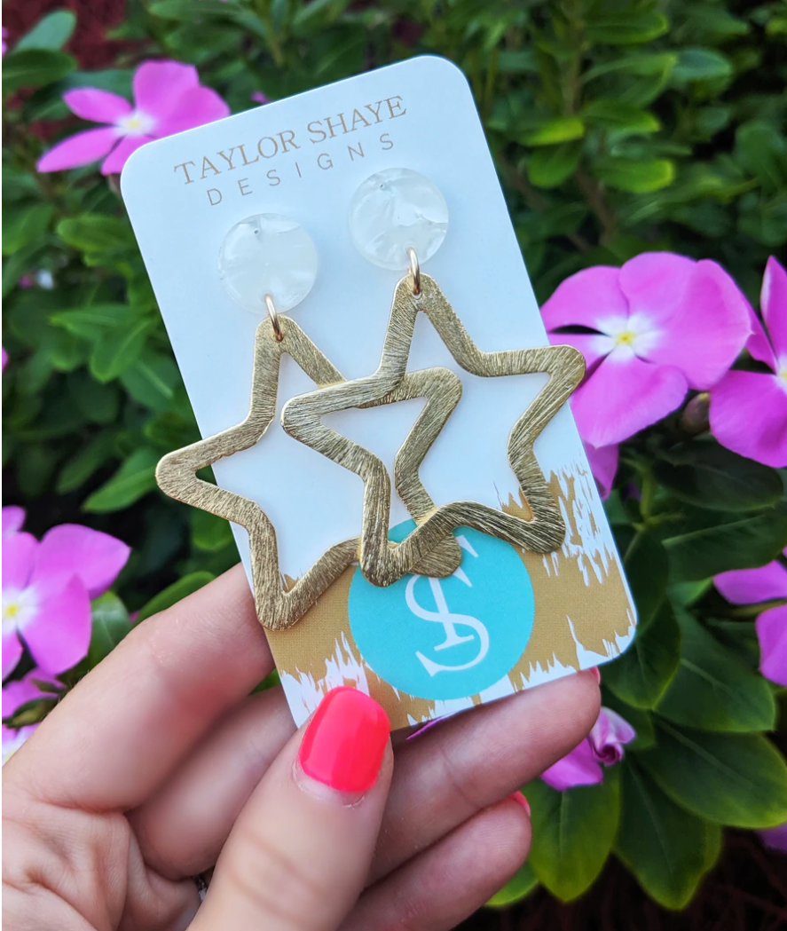 Taylor Shaye Brushed Gold Star Earrings