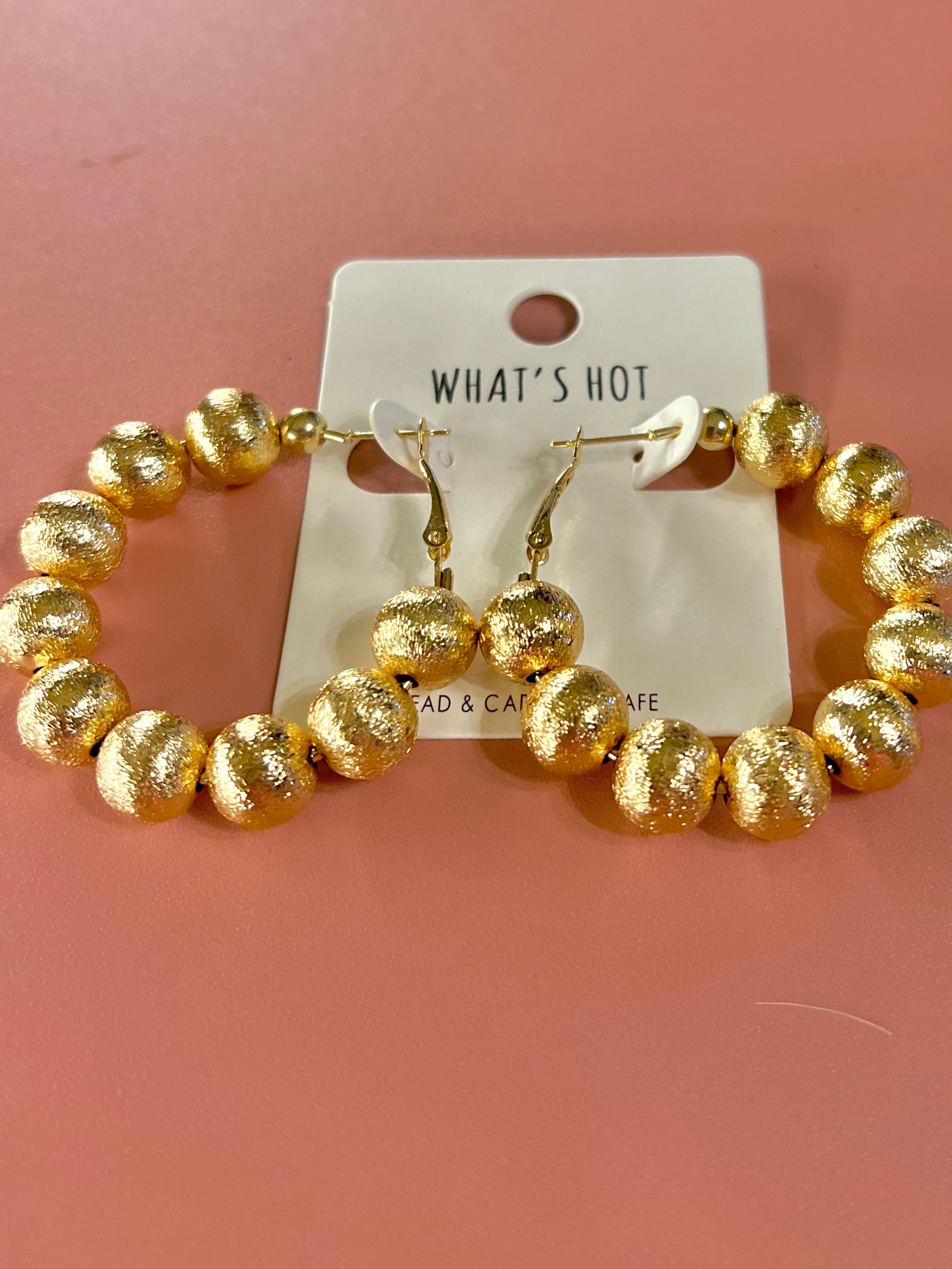10 MM Gold Textured Beaded Hoops