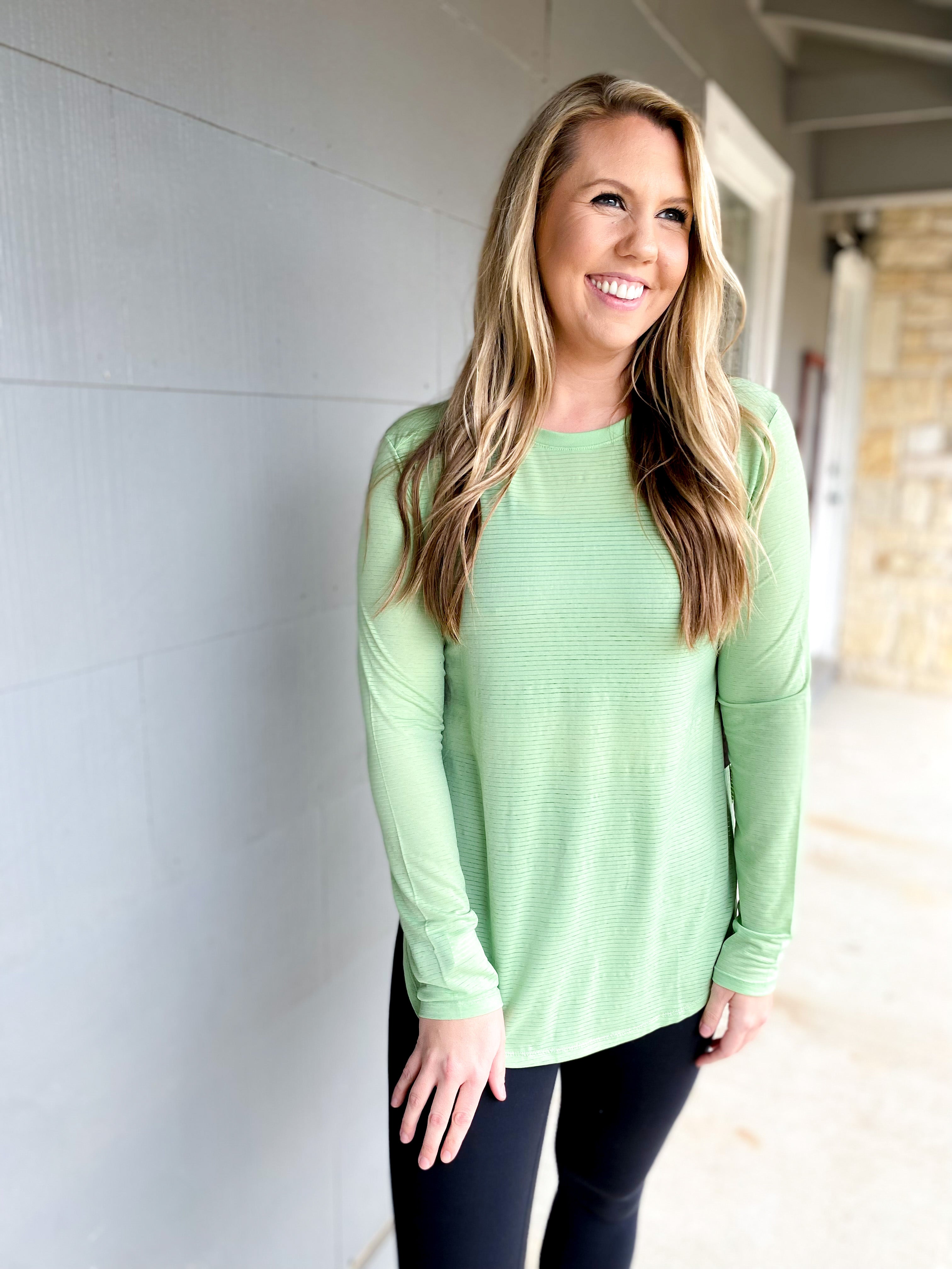 Ribbed Long Sleeve Top with Side Slits